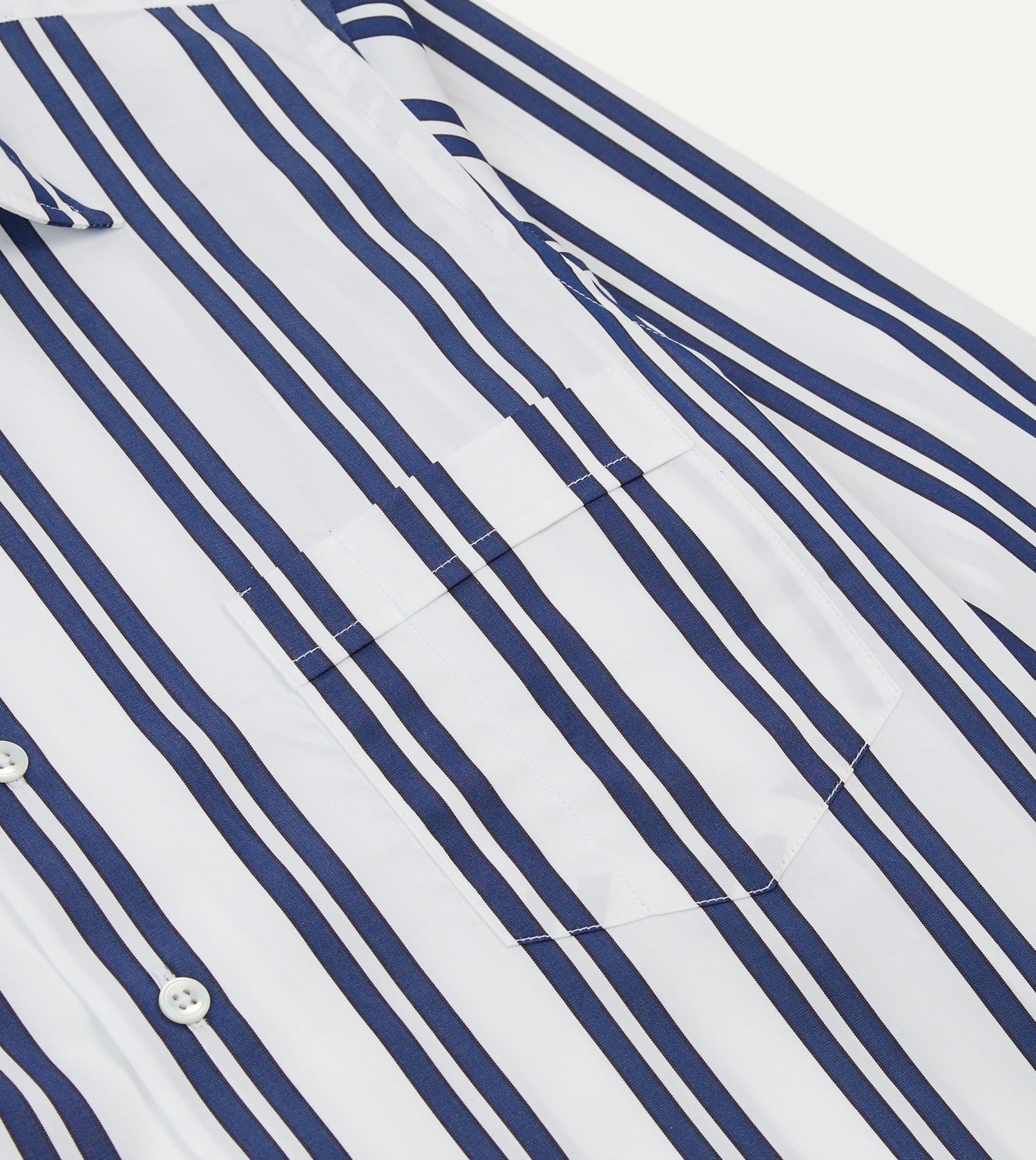 Drake's by A. Levine Navy and White Stripe Cotton Poplin Long Point Collar Shirt