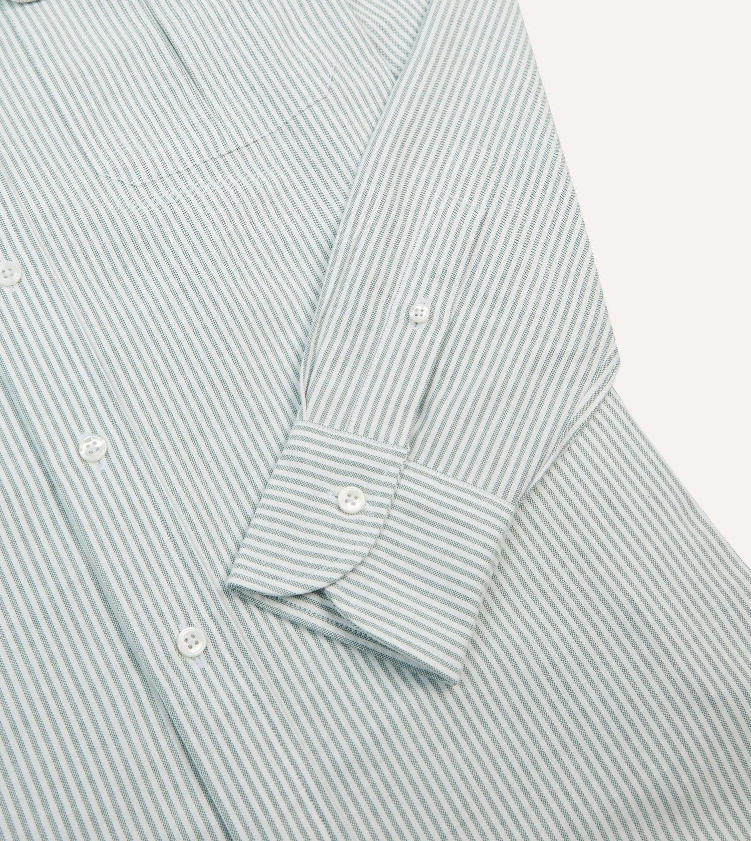 Green Ticking Stripe Cotton Oxford Cloth Pocket Button-Down Shirt