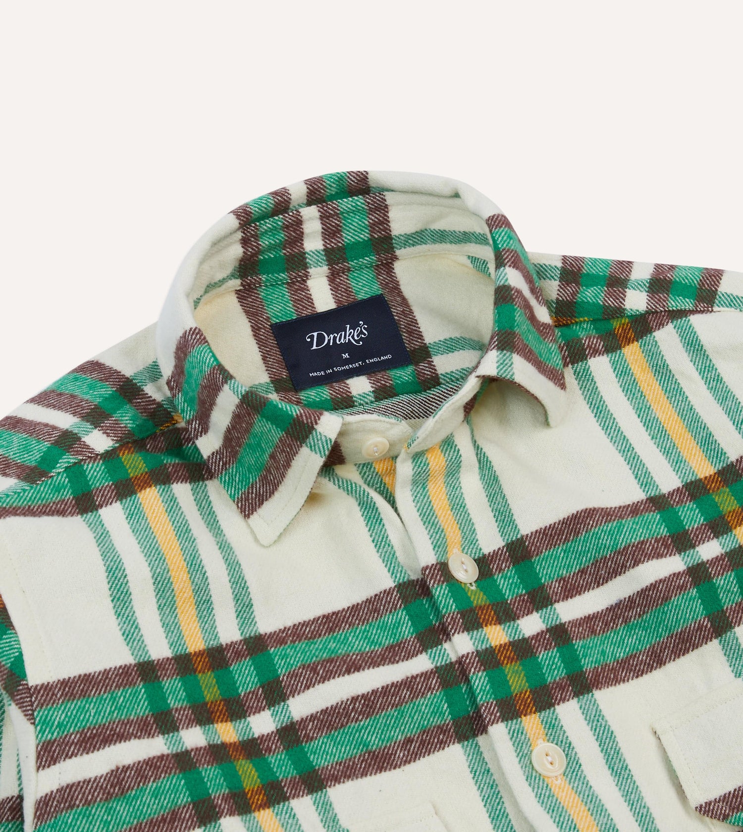 Ecru Check Brushed Cotton Two-Pocket Work Shirt