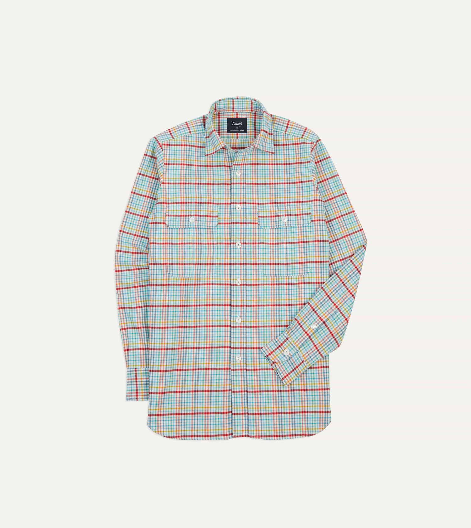 Blue Brushed Tablecloth Check Cotton Two-Pocket Work Shirt