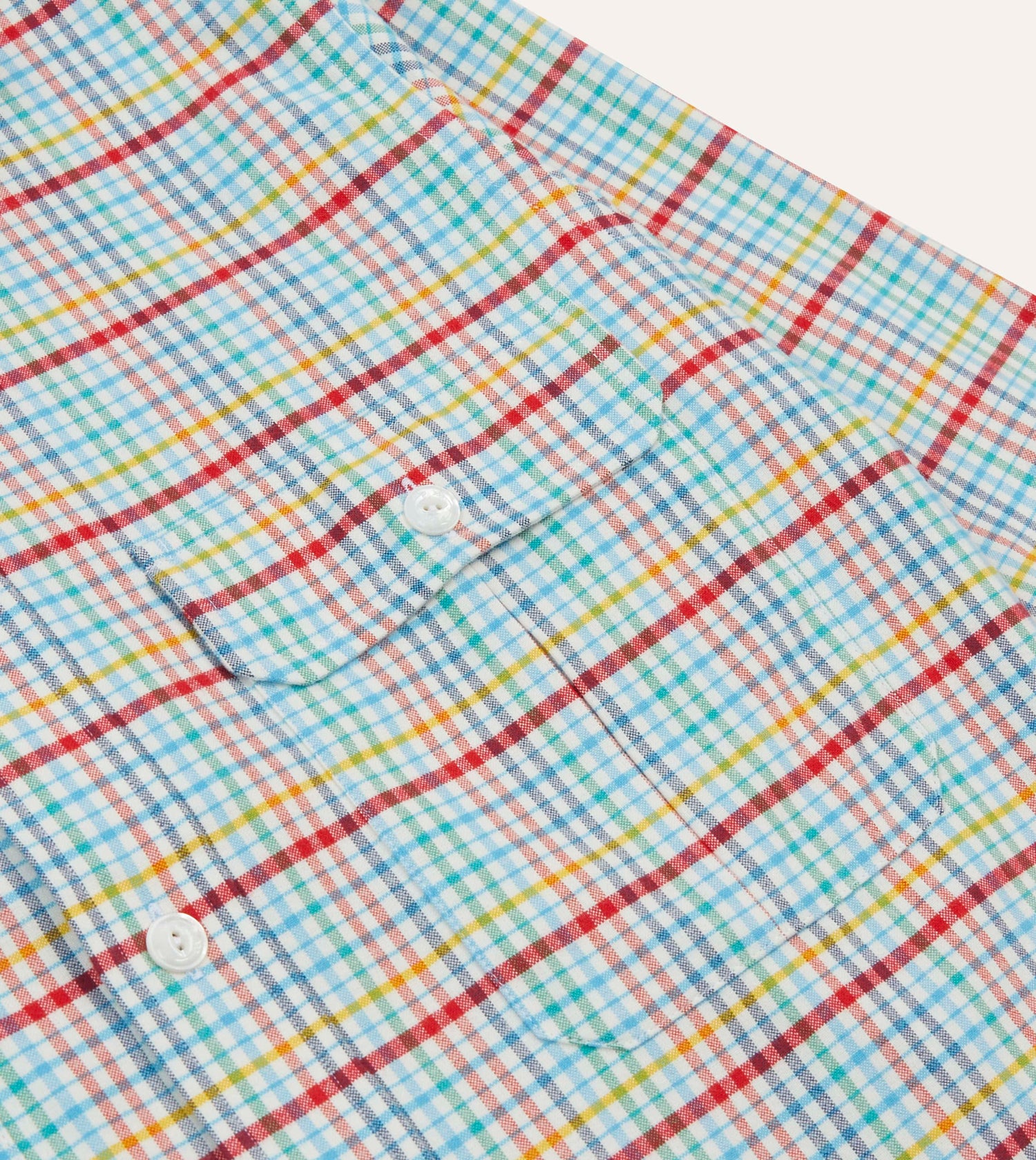 Blue Brushed Tablecloth Check Cotton Two-Pocket Work Shirt