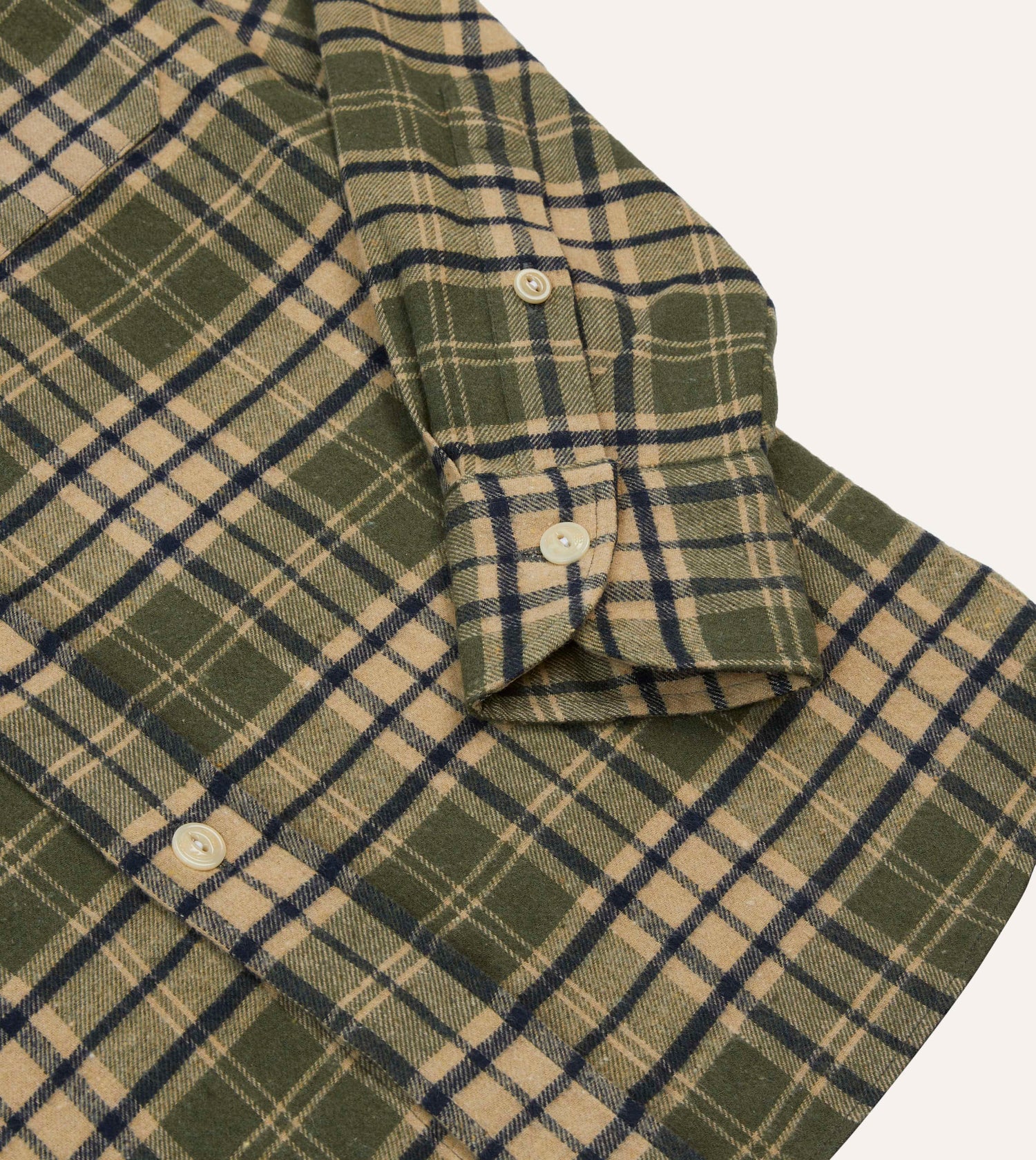 Green Check Brushed Cotton Two-Pocket Work Shirt