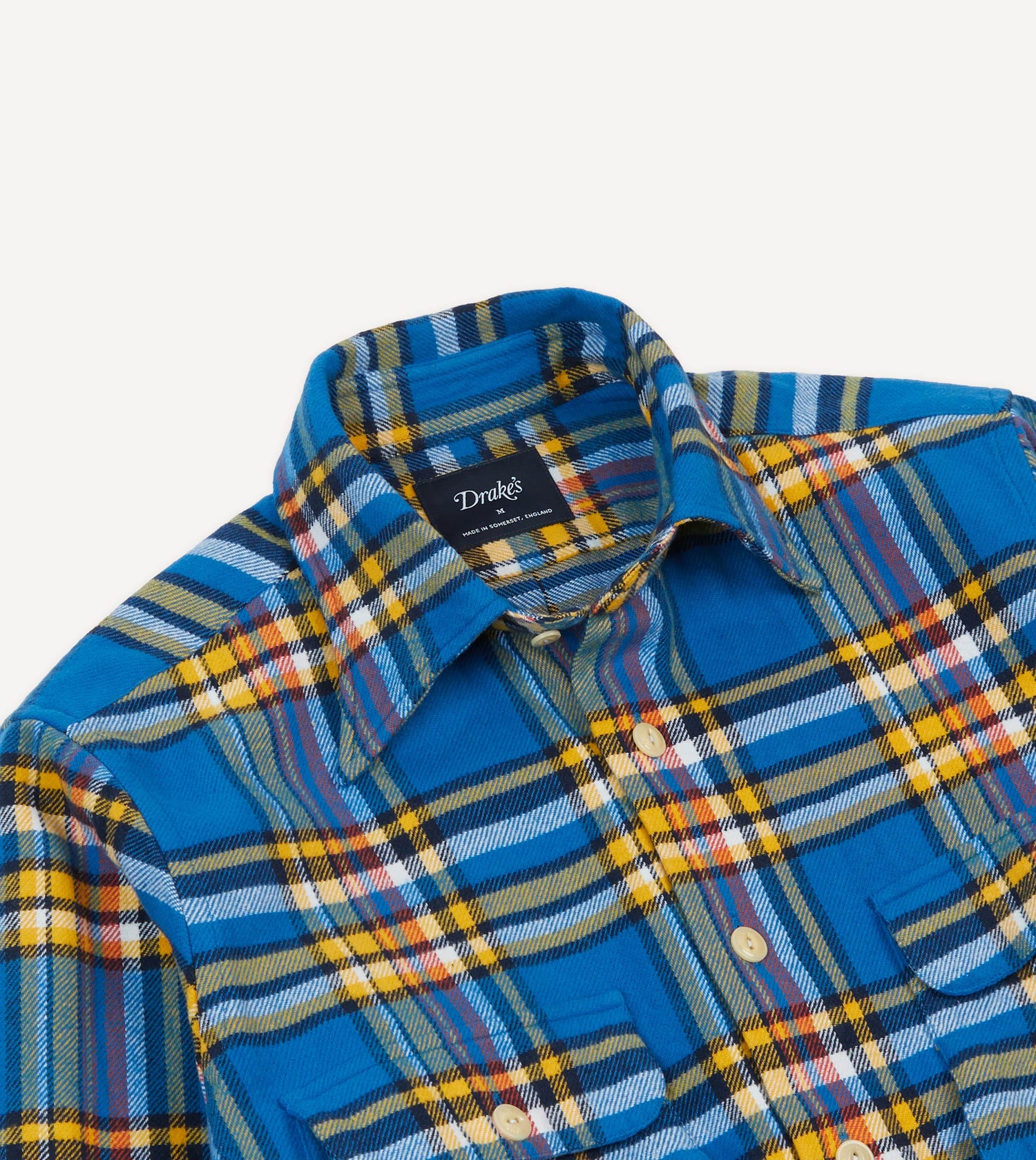 Blue and Yellow Check Brushed Cotton Two-Pocket Work Shirt