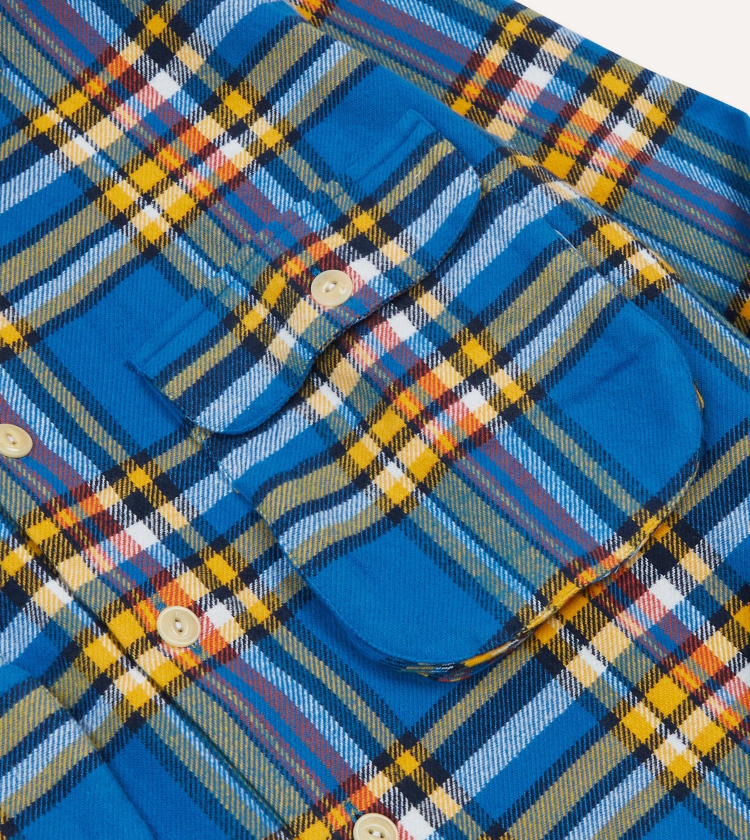 Blue and Yellow Check Brushed Cotton Two-Pocket Work Shirt