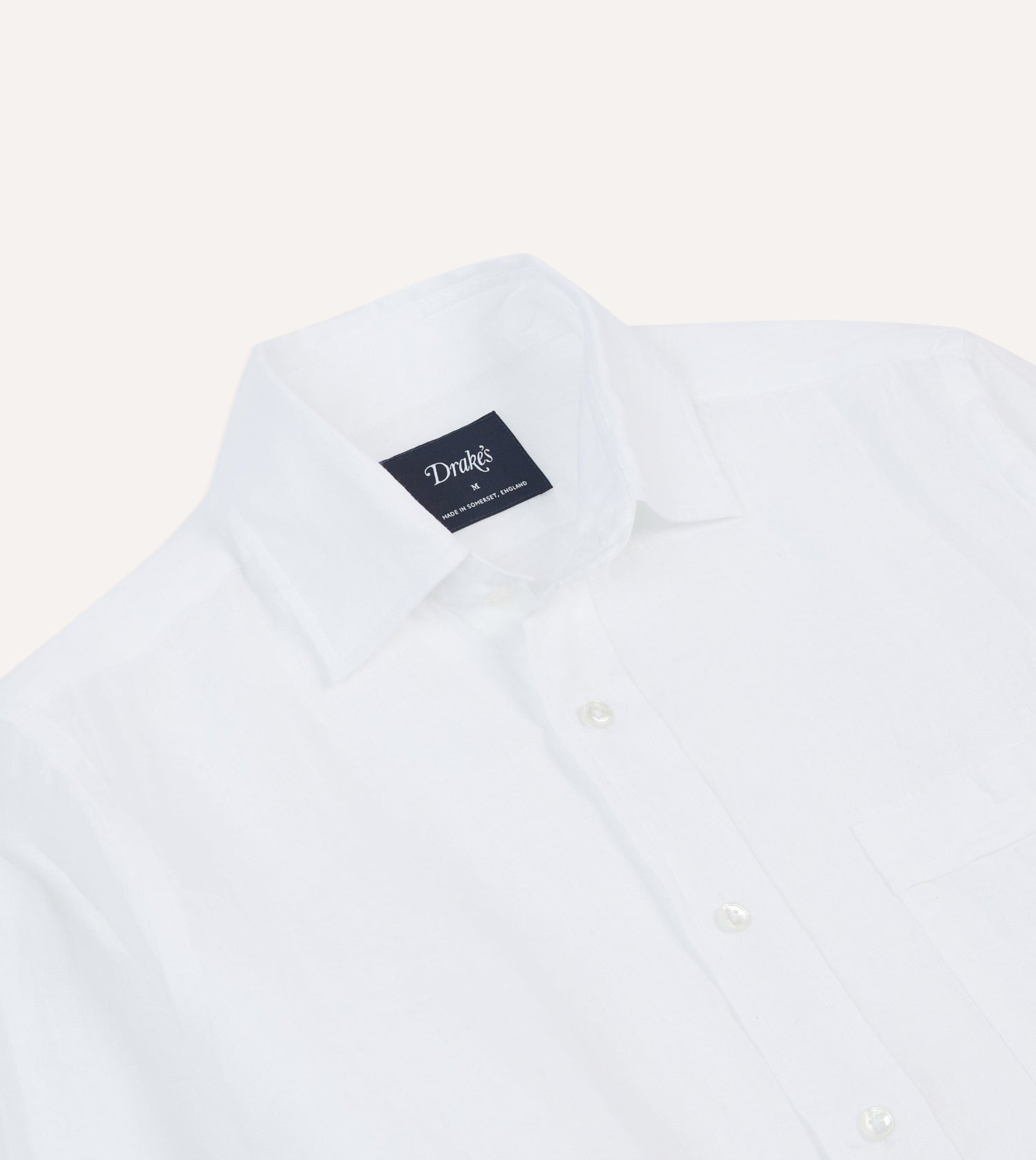 White Linen Spread Collar Shirt