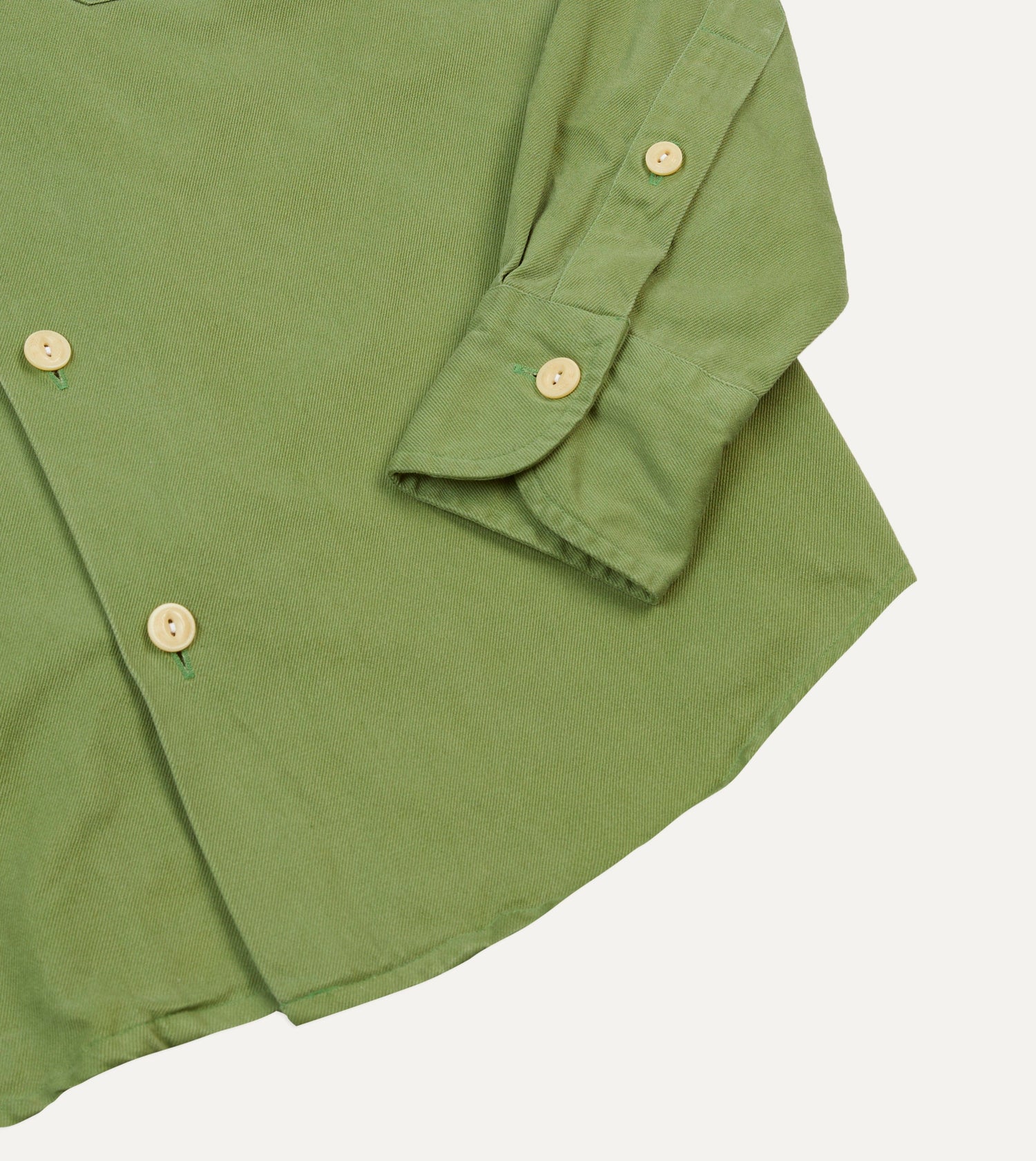 Green Brushed Cotton Twill Camp Collar Long Sleeve Shirt