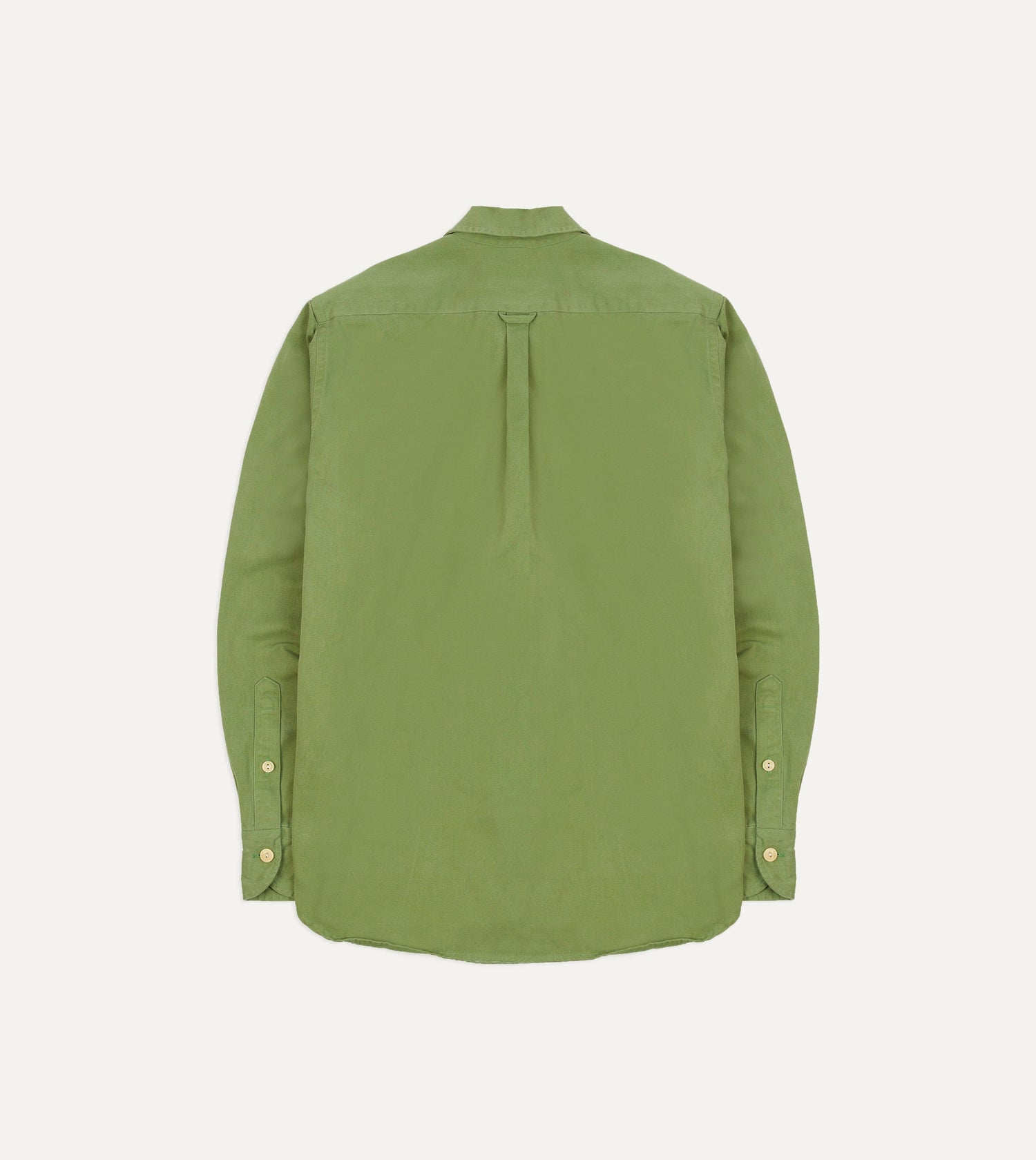 Green Brushed Cotton Twill Camp Collar Long Sleeve Shirt