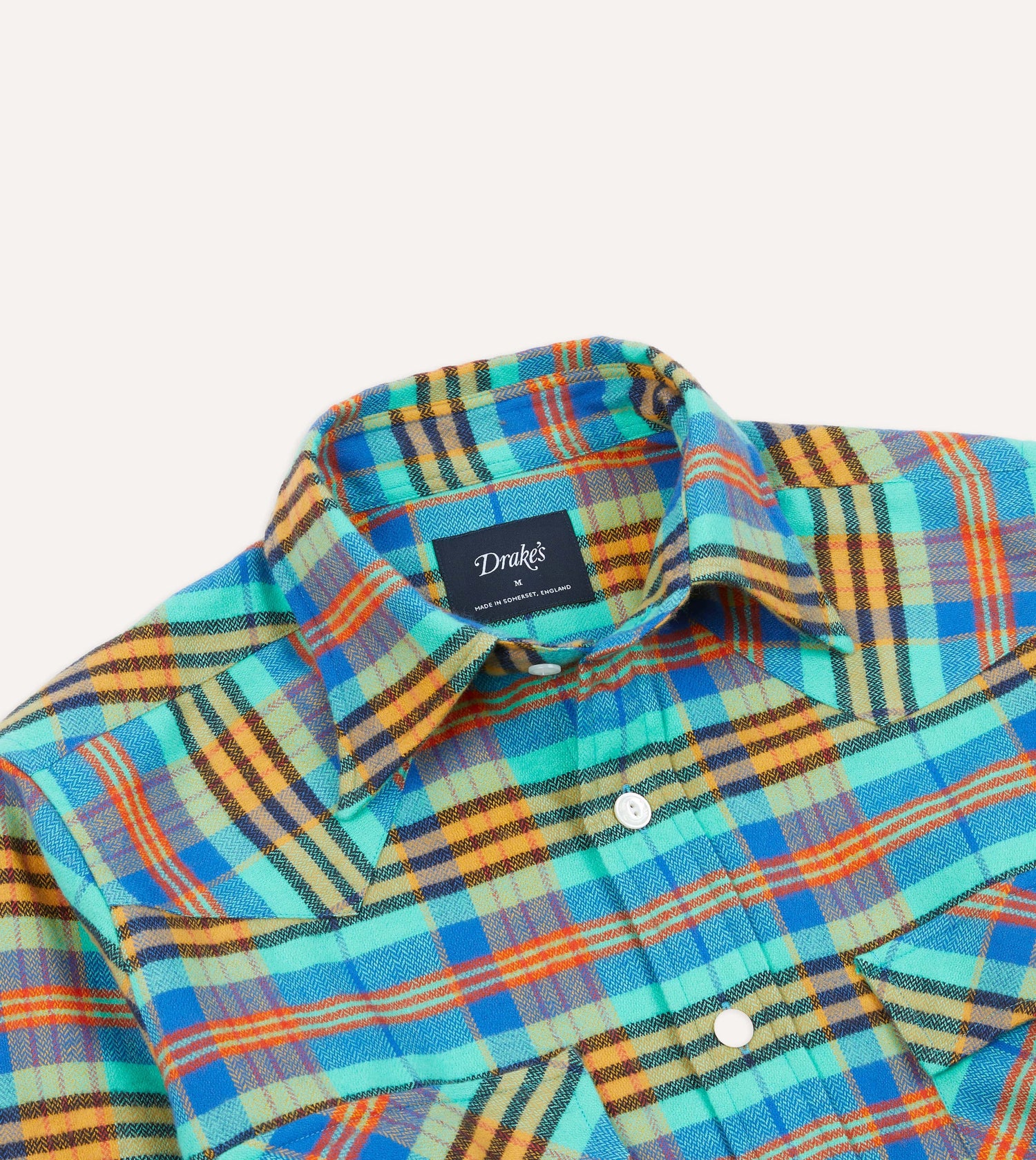 Light Blue Check Brushed Cotton Two-Pocket Western Shirt