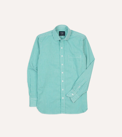 Green Narrow Stripe Poplin Club Collar Shirt – Drakes