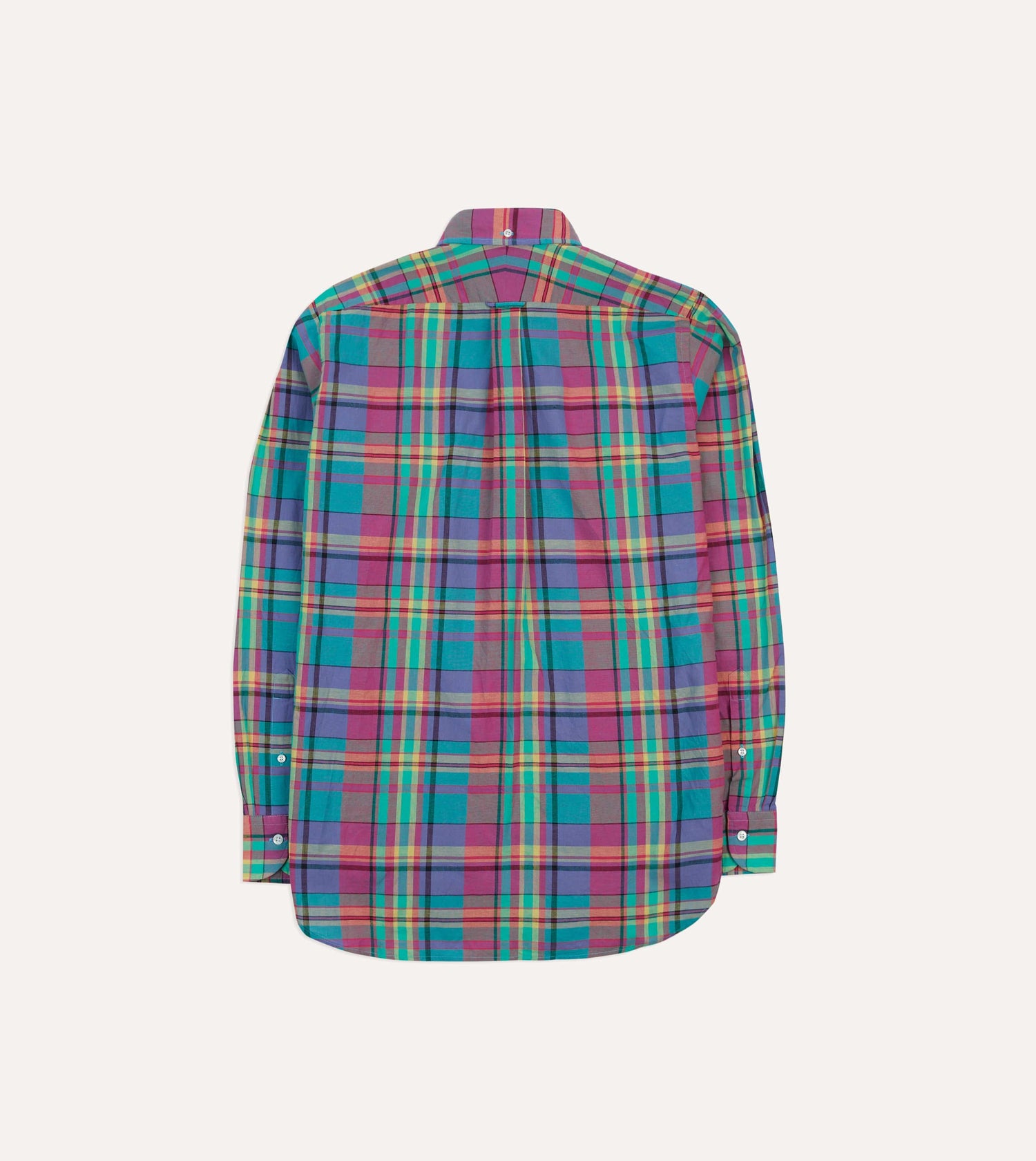 Pink and Blue Madras Check Cotton Button-Down Popover Shirt