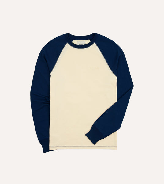 Ecru and Navy Raglan Sleeve Hiking T-Shirt – Drakes