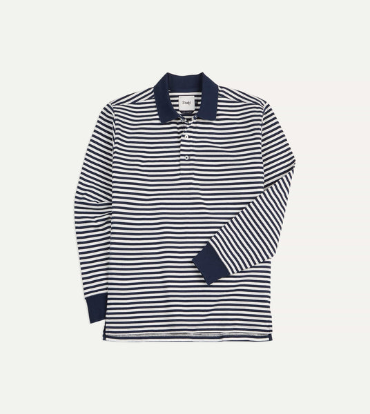 Polo – and Long-Sleeve Shirt Knitted Cotton Ecru Drakes Navy Stripe Jersey