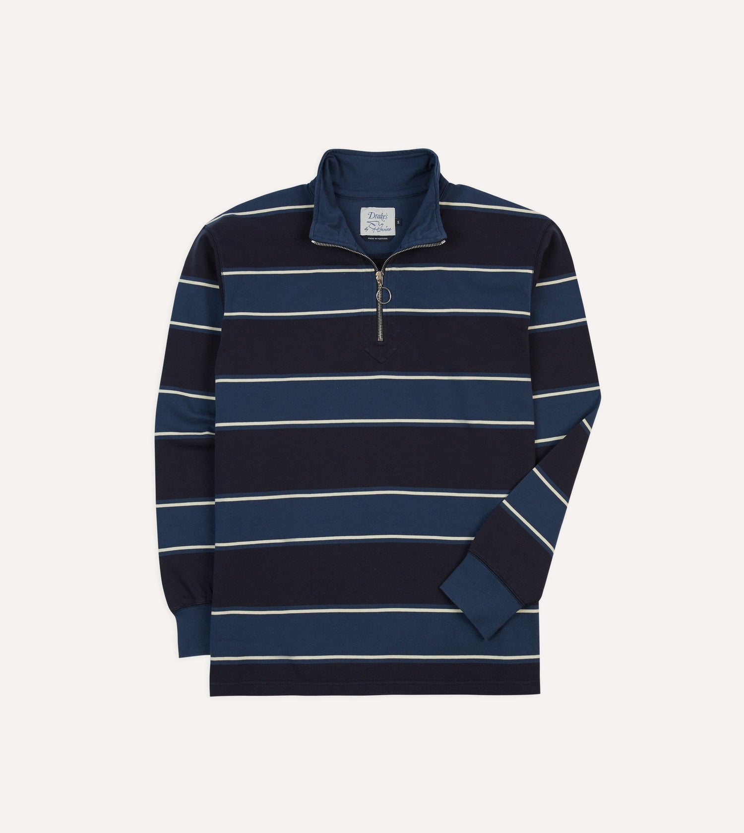 Drake's by A. Levine Navy Stripe Cotton Quarter Zip Rugby Shirt