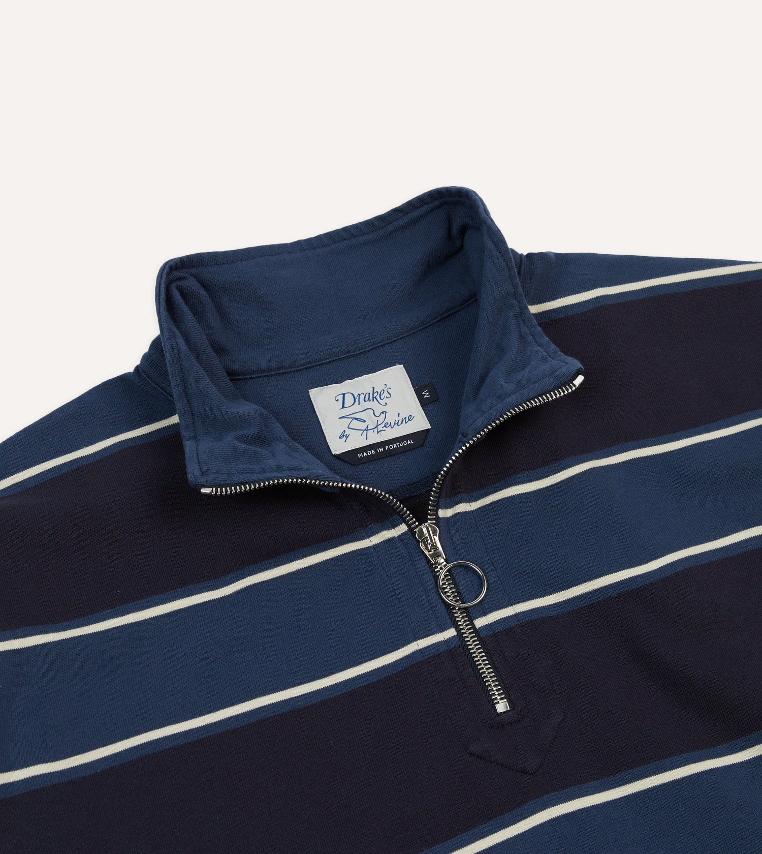 Drake's by A. Levine Navy Stripe Cotton Quarter Zip Rugby Shirt