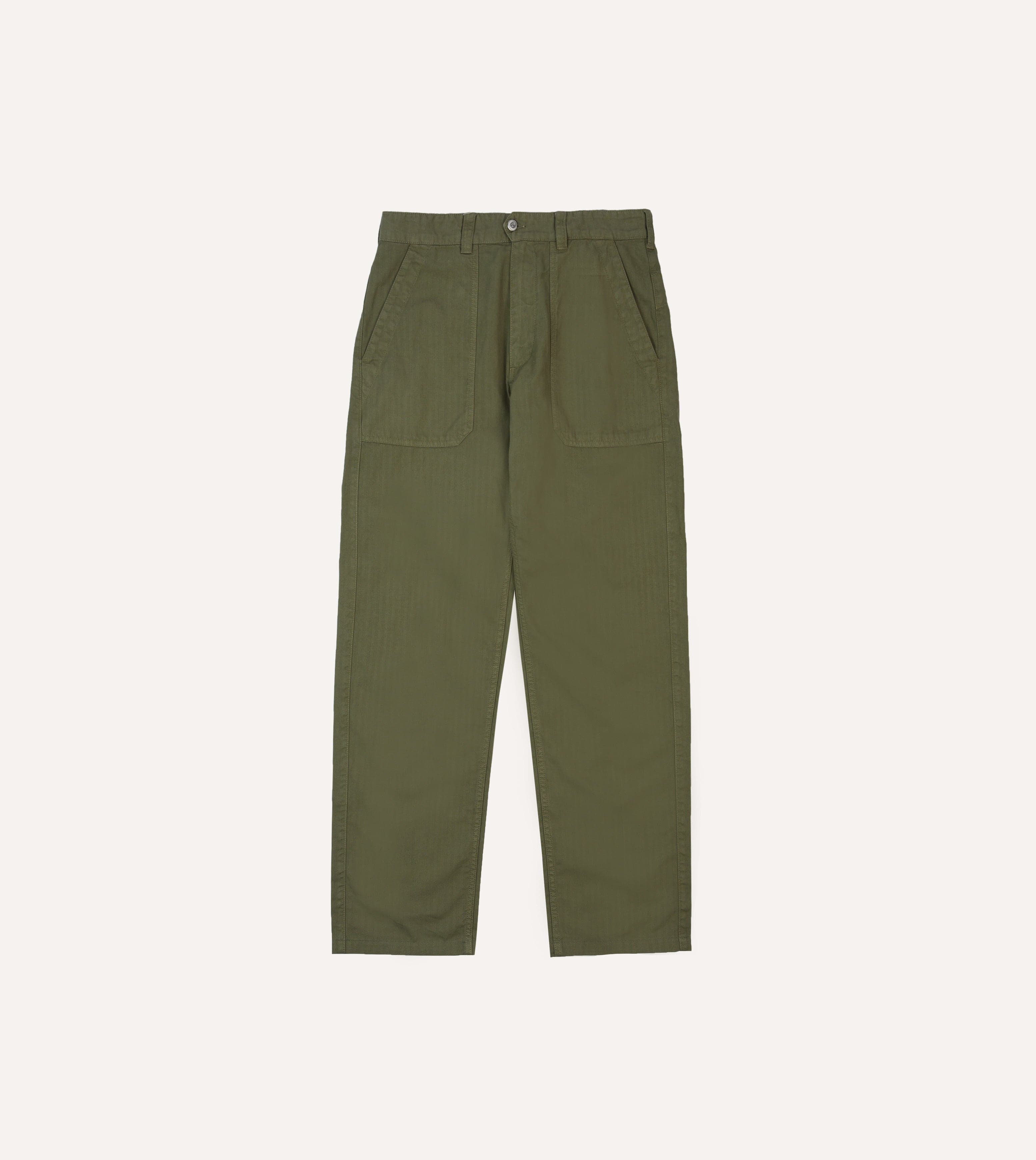 Olive Cotton Herringbone Fatigue Trouser – Drakes