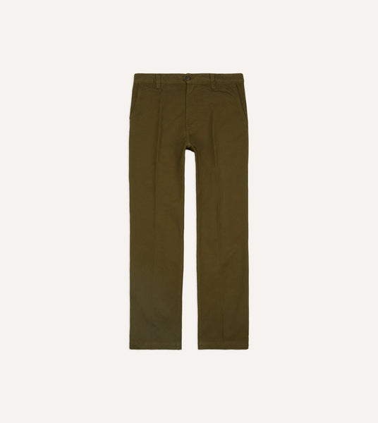 Olive Textured Cotton Flat Front Chino – Drakes