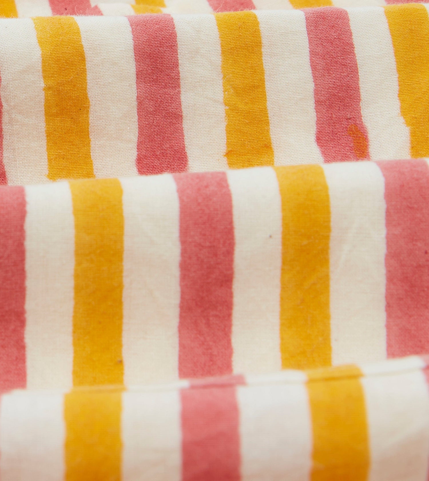 Yellow and Pink Stripe Block Print Cotton Drawstring Shorts