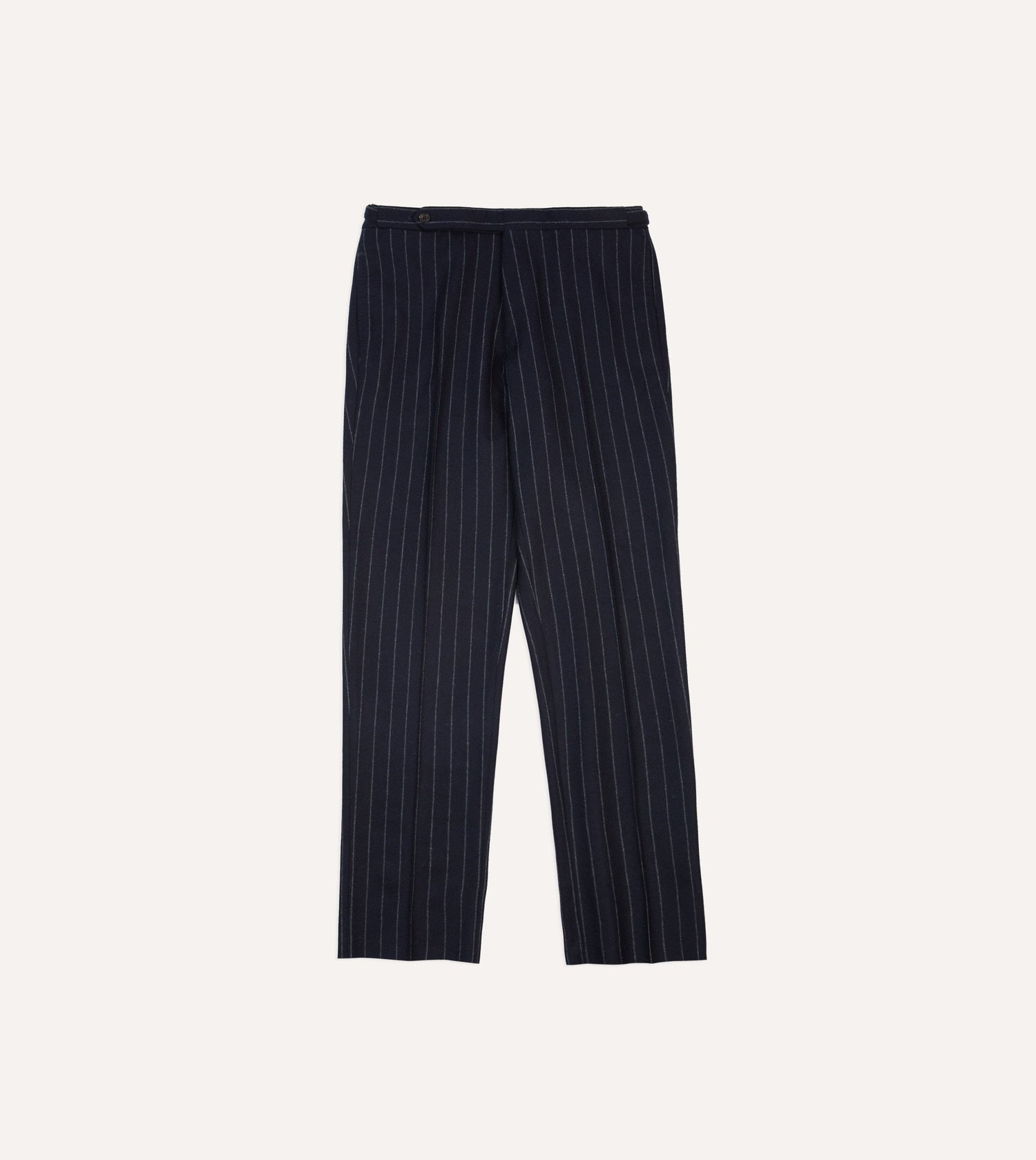 Navy Chalkstripe Wool Flannel Flat Front Trouser