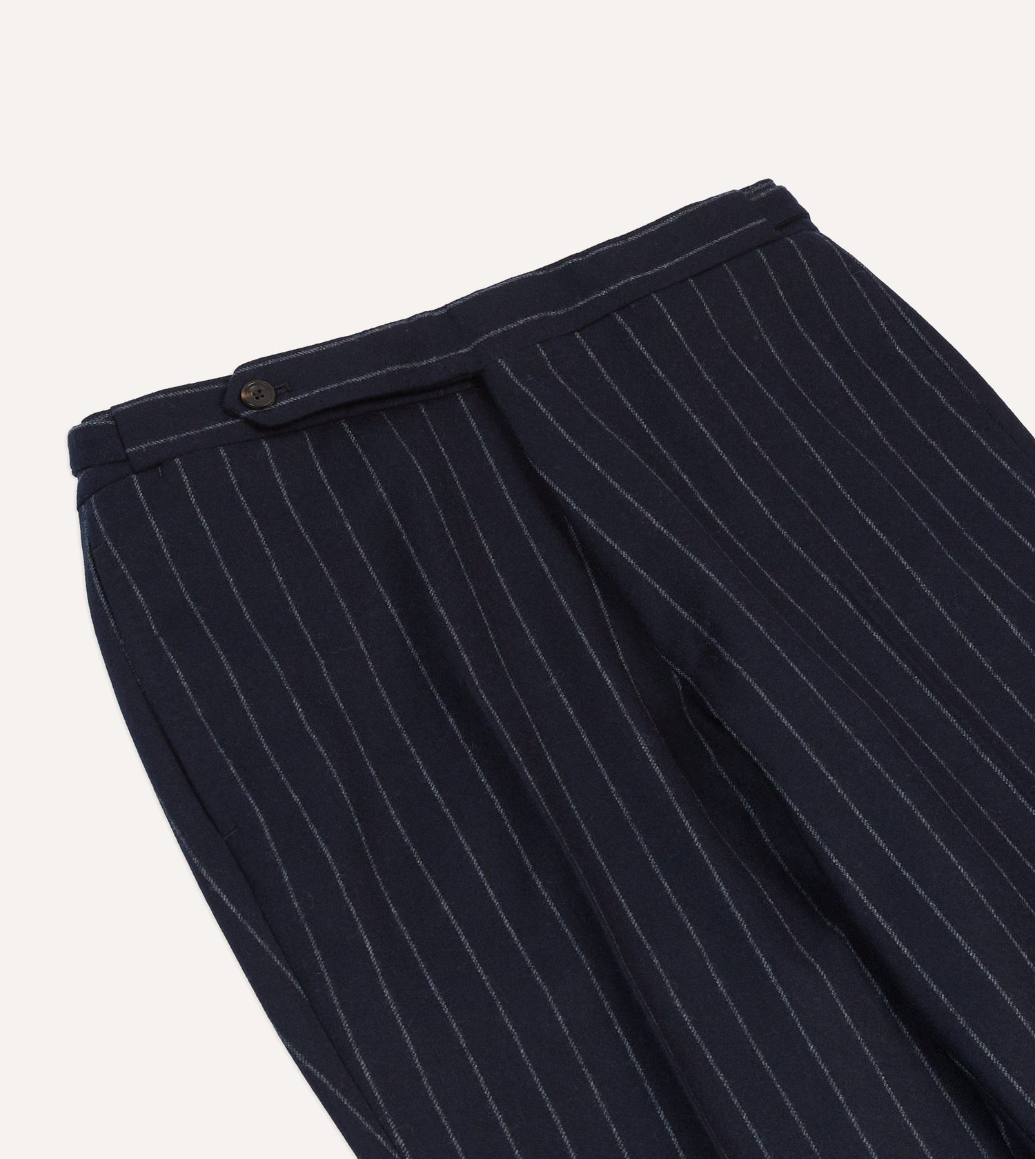 Navy Chalkstripe Wool Flannel Flat Front Trouser