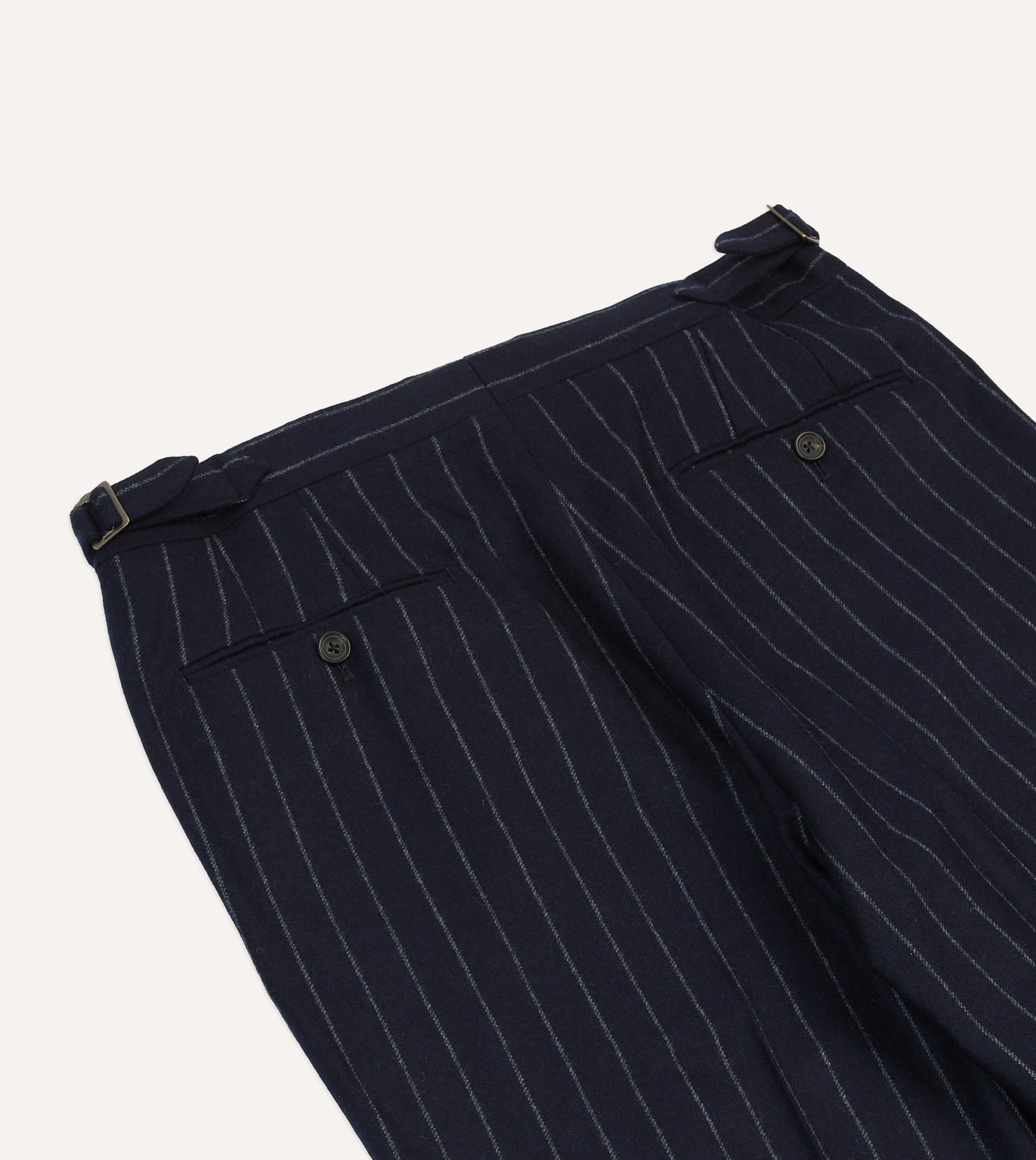 Navy Chalkstripe Wool Flannel Flat Front Trouser