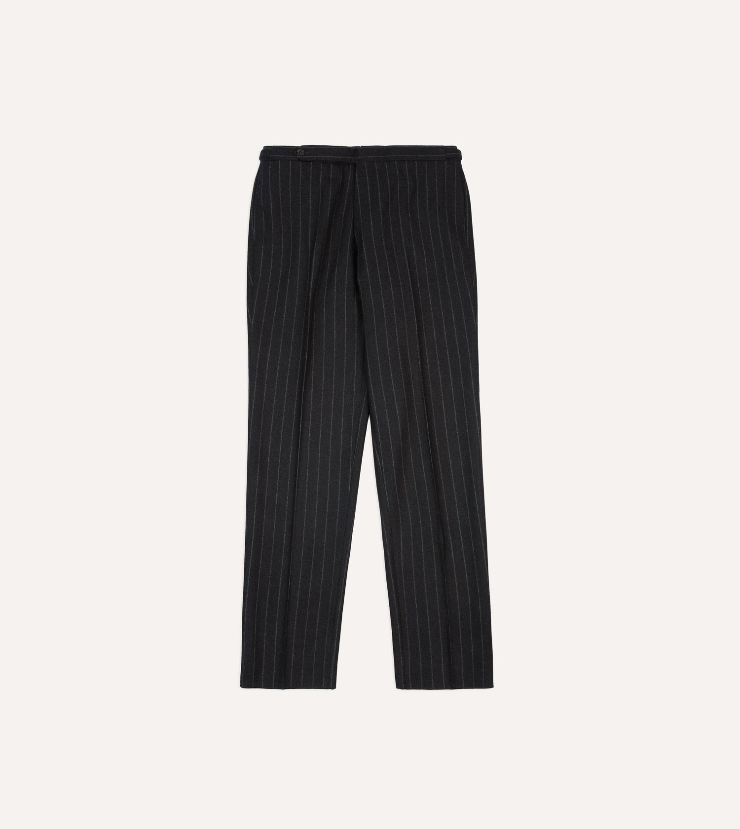 Grey Chalkstripe Wool Flannel Flat Front Trouser