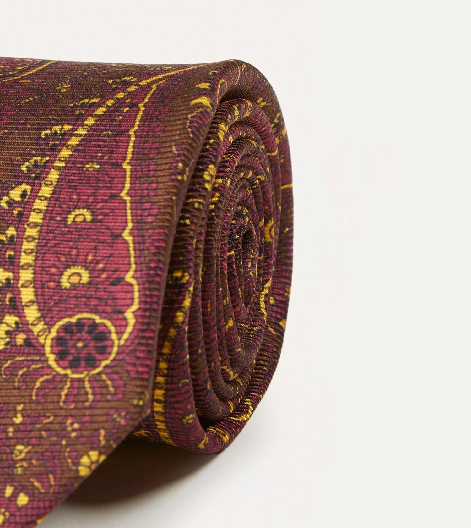 Brown, Red and Yellow Paisley Print Madder Twill Silk Tie