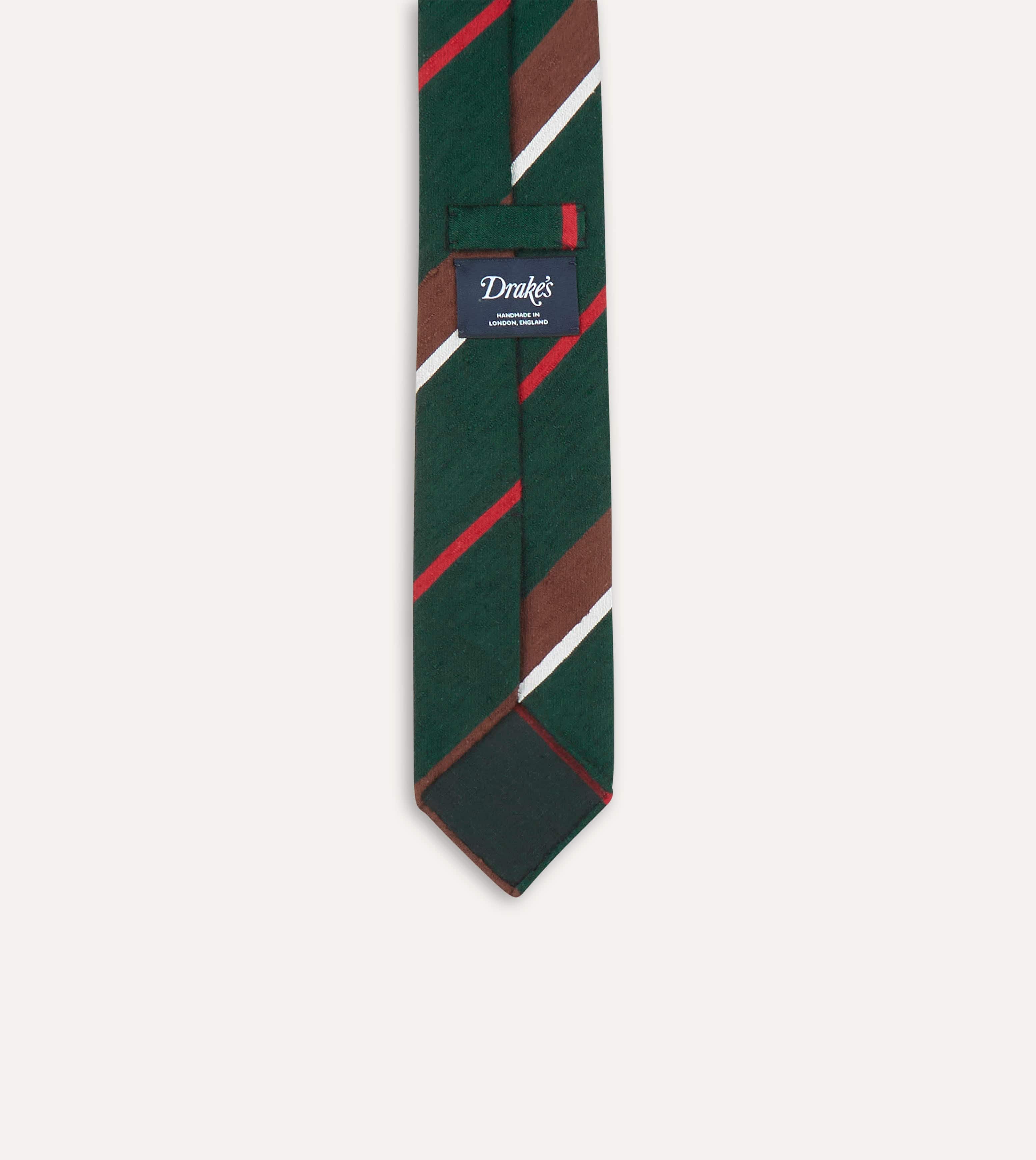 Green, Brown and White Stripe Shantung Silk Tie – Drakes