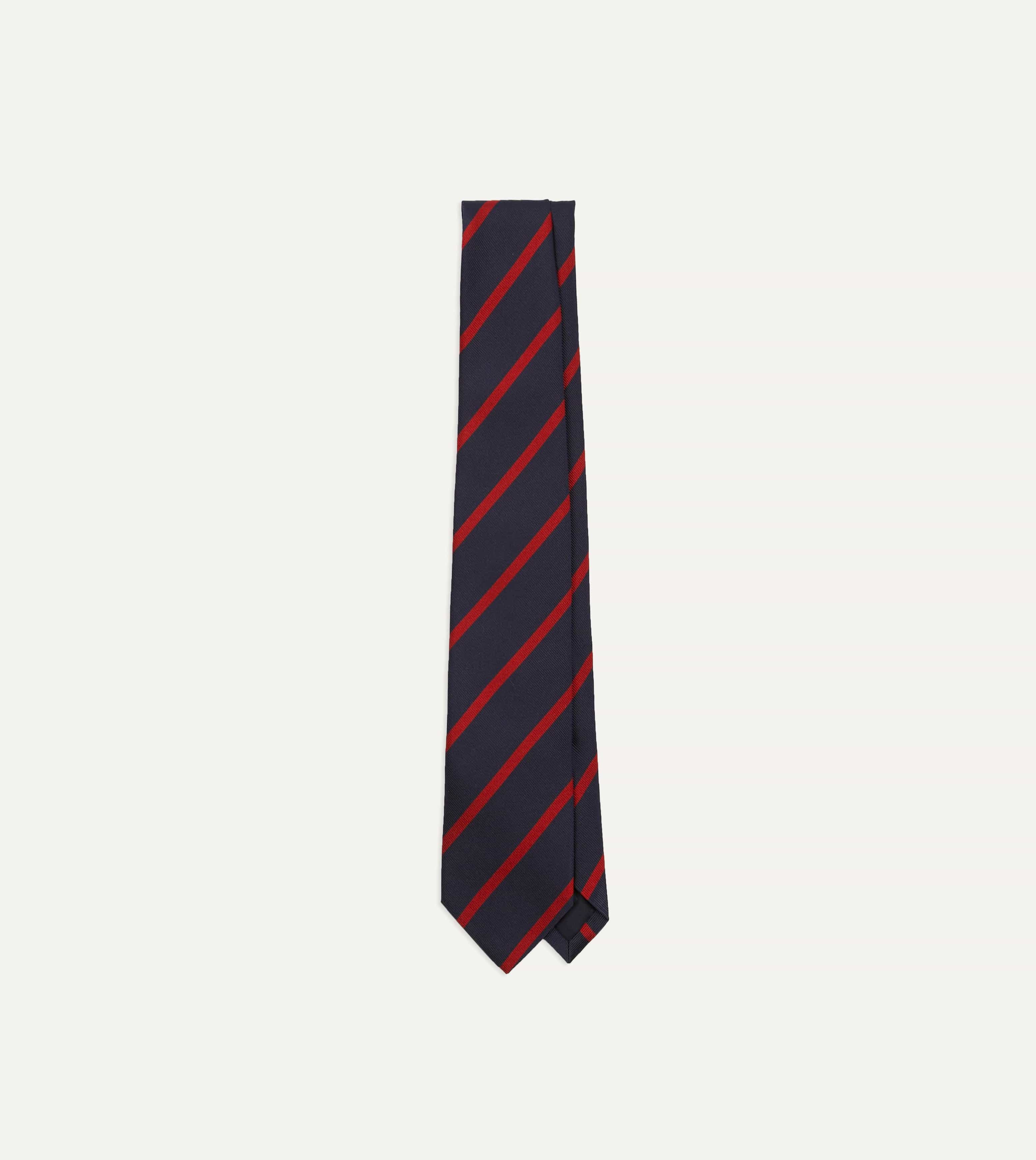 Navy and Red Stripe Repp Silk Tie – Drakes