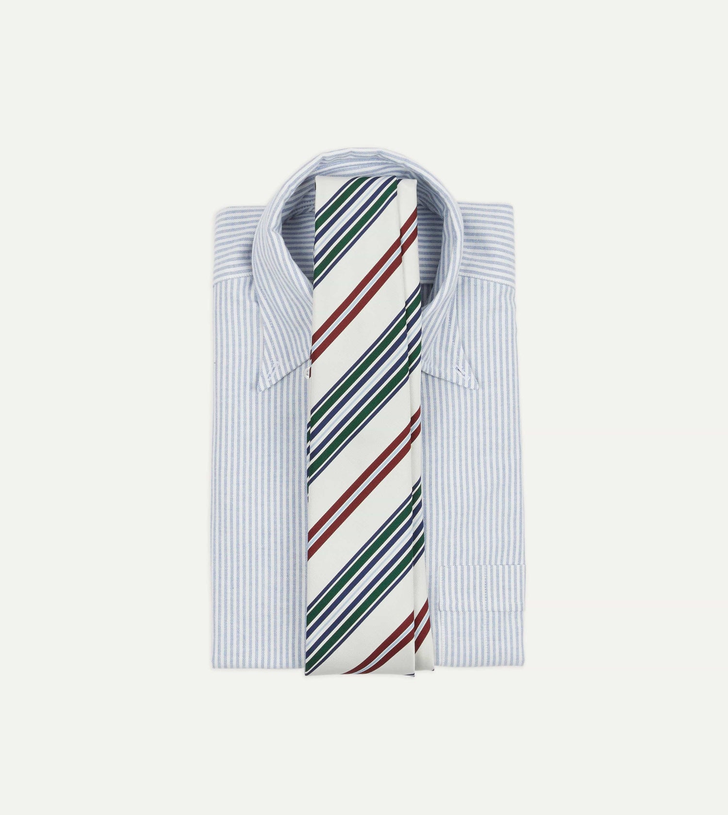 Ecru and Green Multi Stripe Mogador Tipped Tie