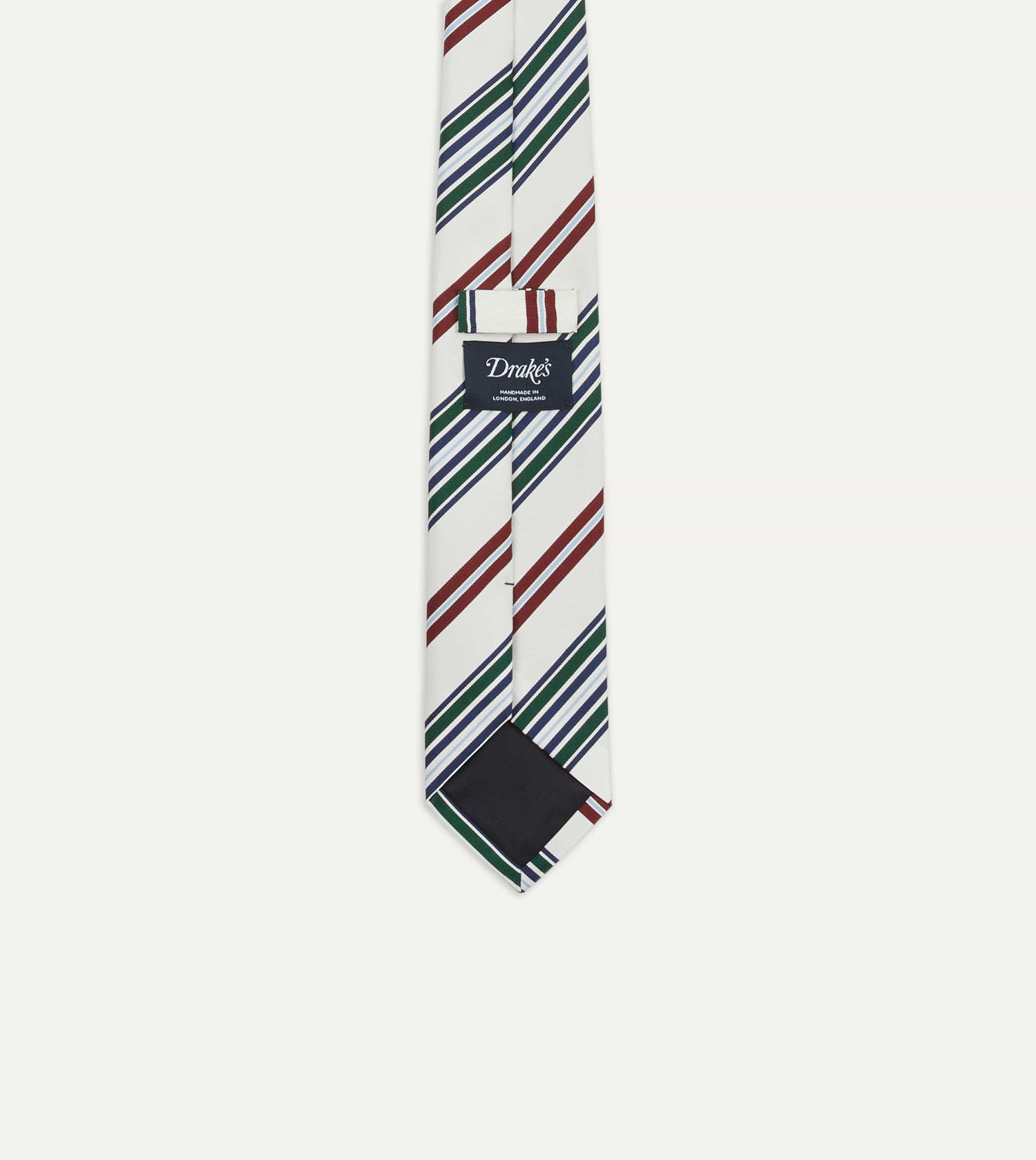 Ecru and Green Multi Stripe Mogador Tipped Tie