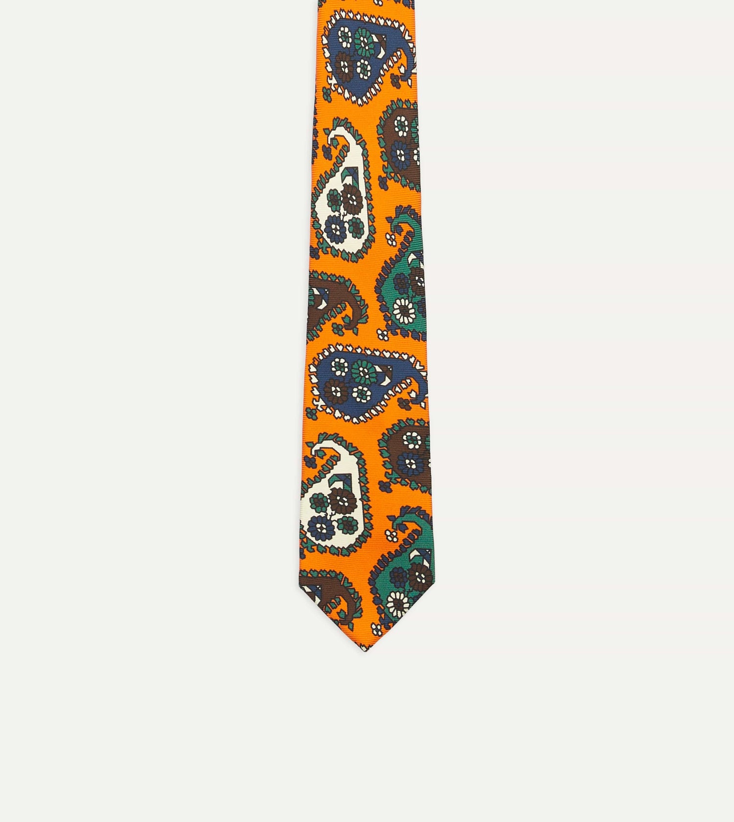 Orange Geometric Paisley Print Twill Silk Tie