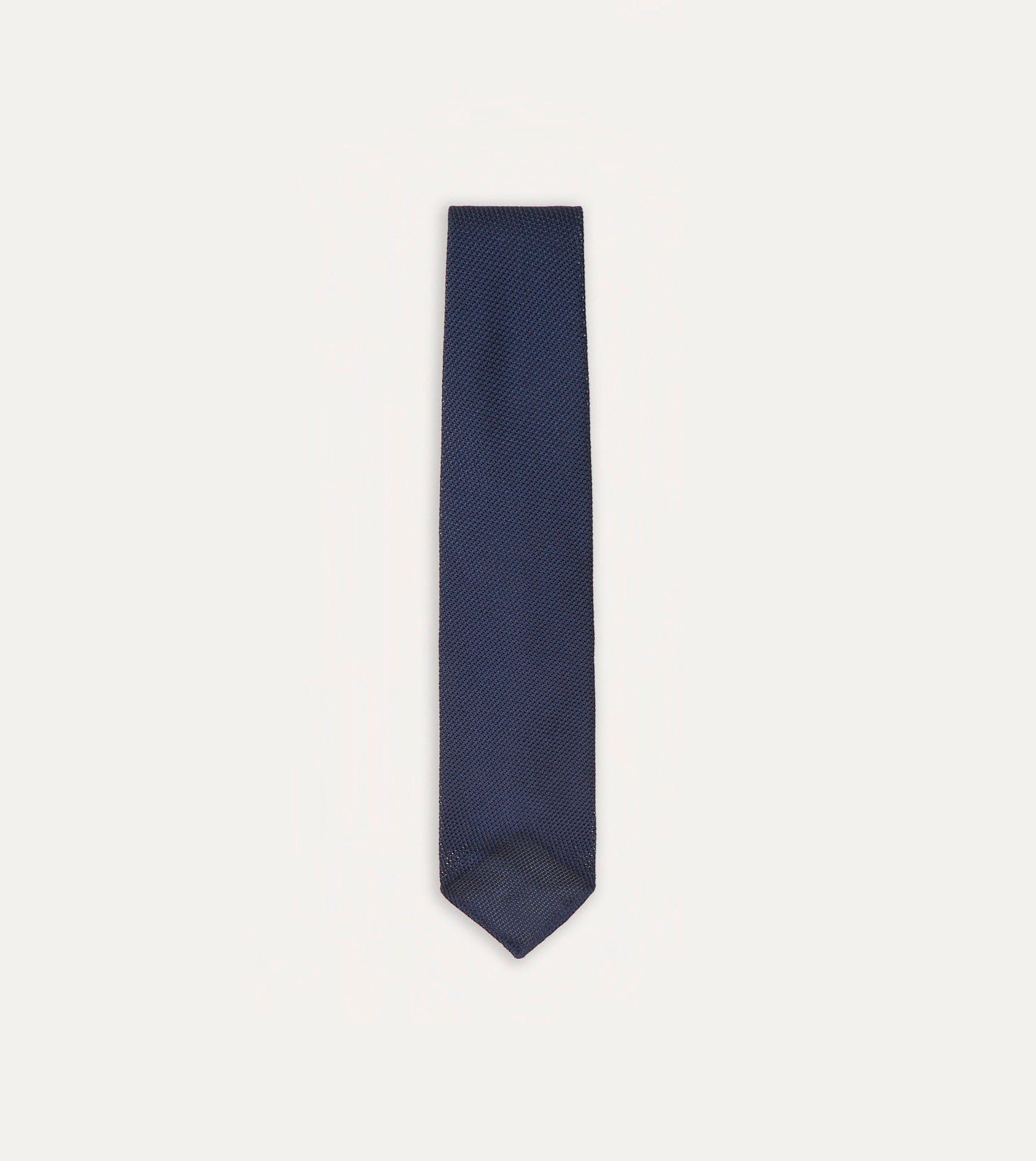 Navy Fine Woven Grenadine Silk Hand Rolled Tie – Drakes