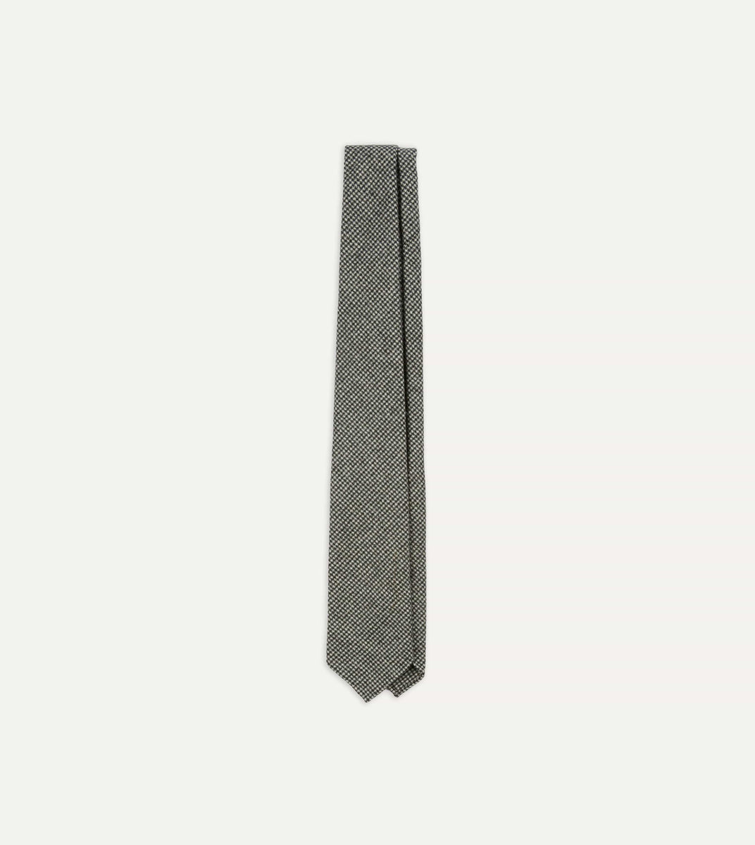 Light Grey Houndstooth Check Hand Rolled Wool Tie – Drakes