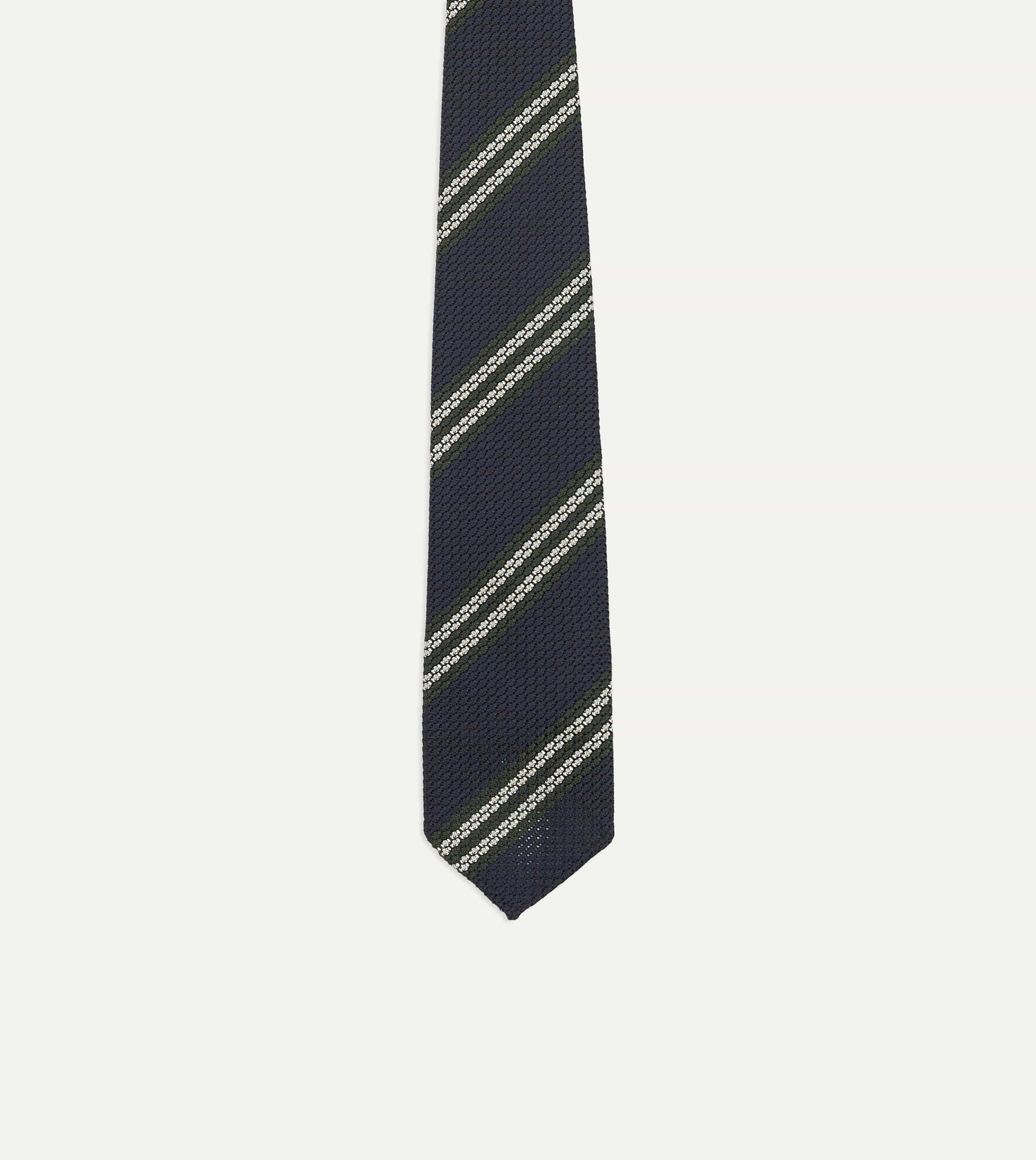 Navy, Green and White Double Stripe Silk Grenadine Tie