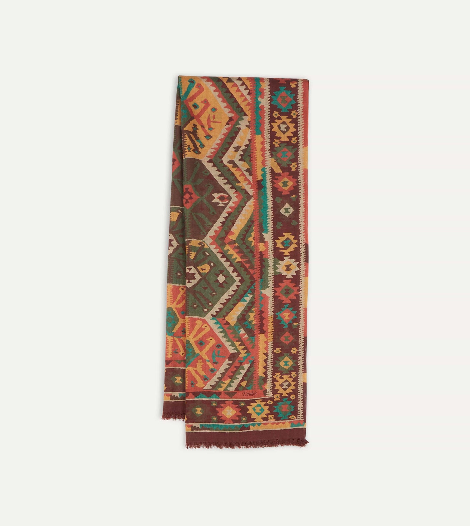 Brown Kilim Print Wool-Silk Scarf