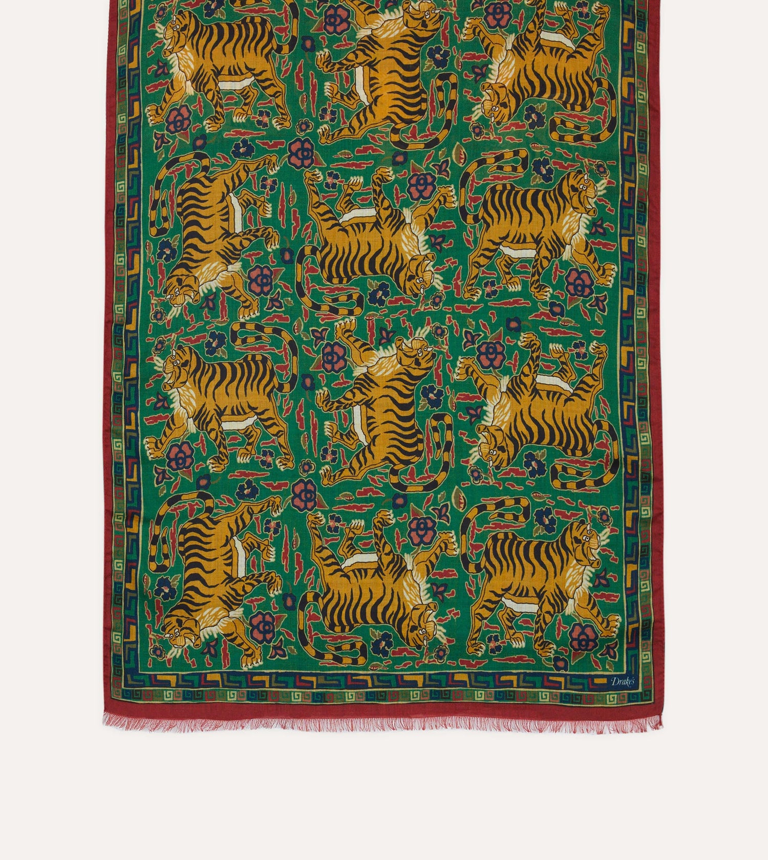 Green Jumbo Tiger Print Wool-Silk Scarf