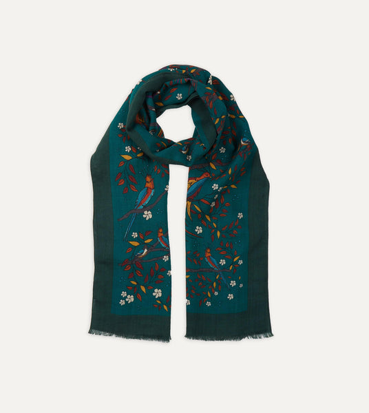 Green Birds of Paradise Print Wool Scarf – Drakes