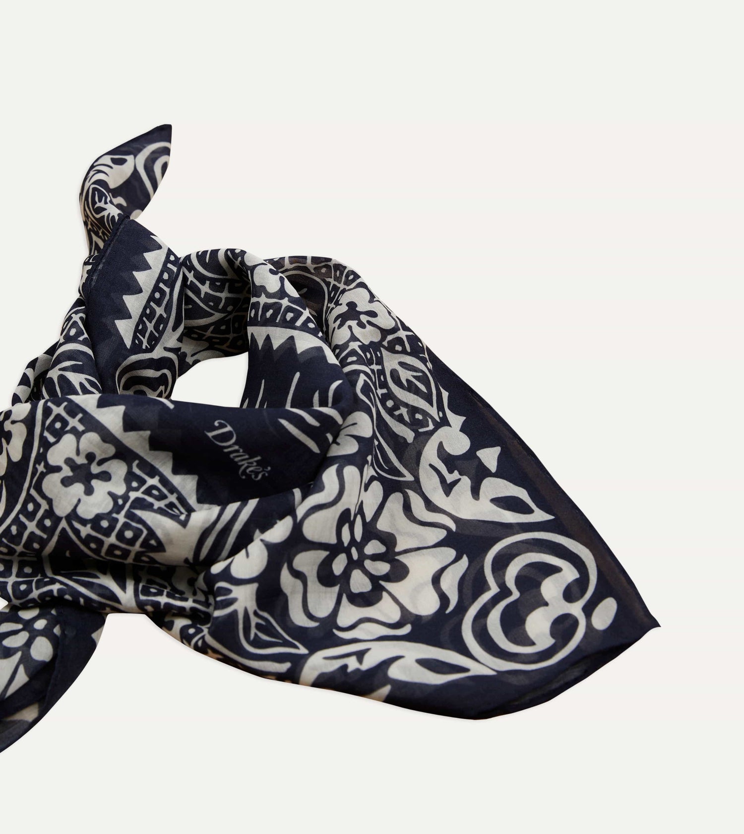 Navy Cockerel Print Silk-Cotton Bandana