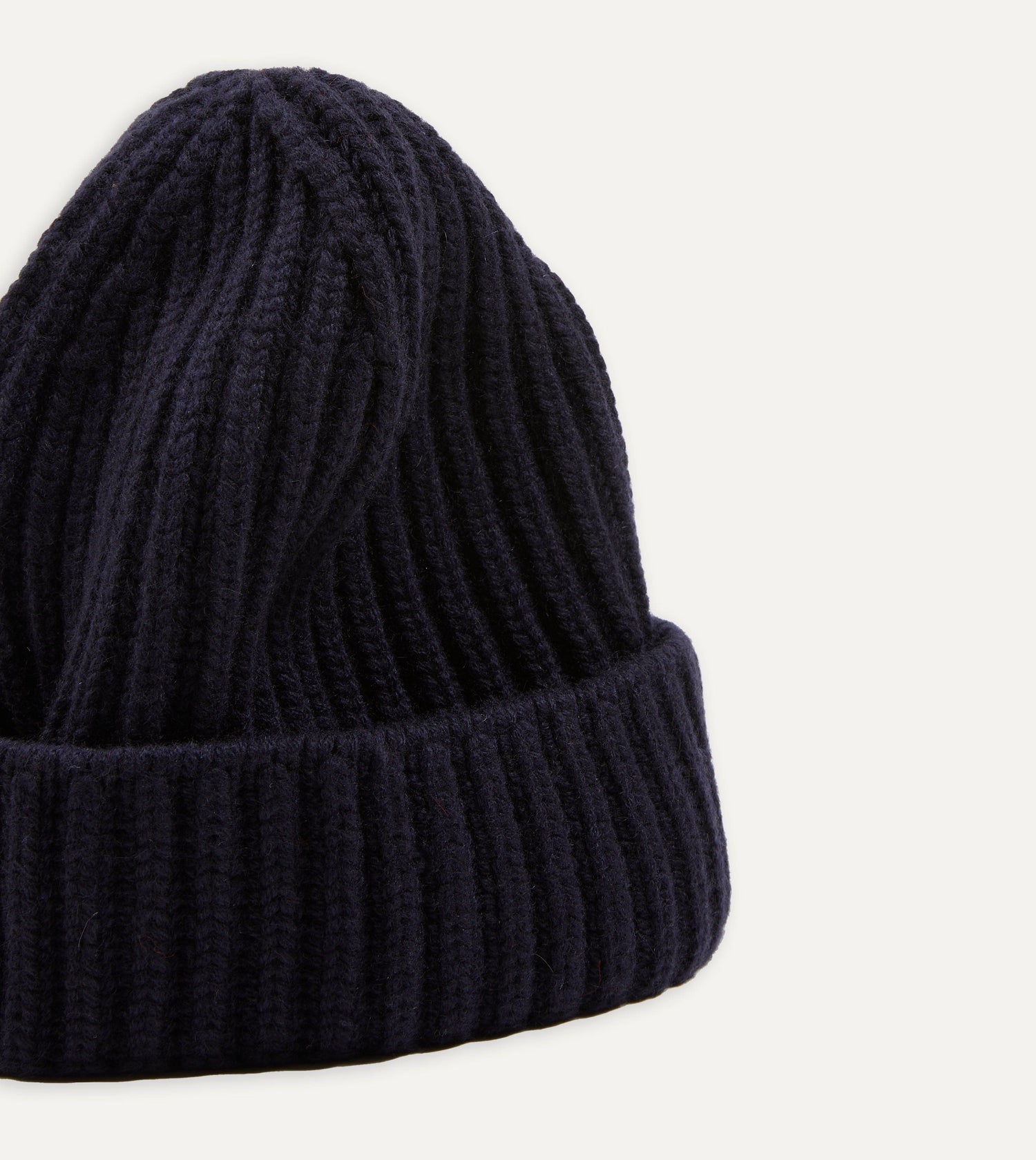 Navy Cashmere Ribbed Knit Beanie