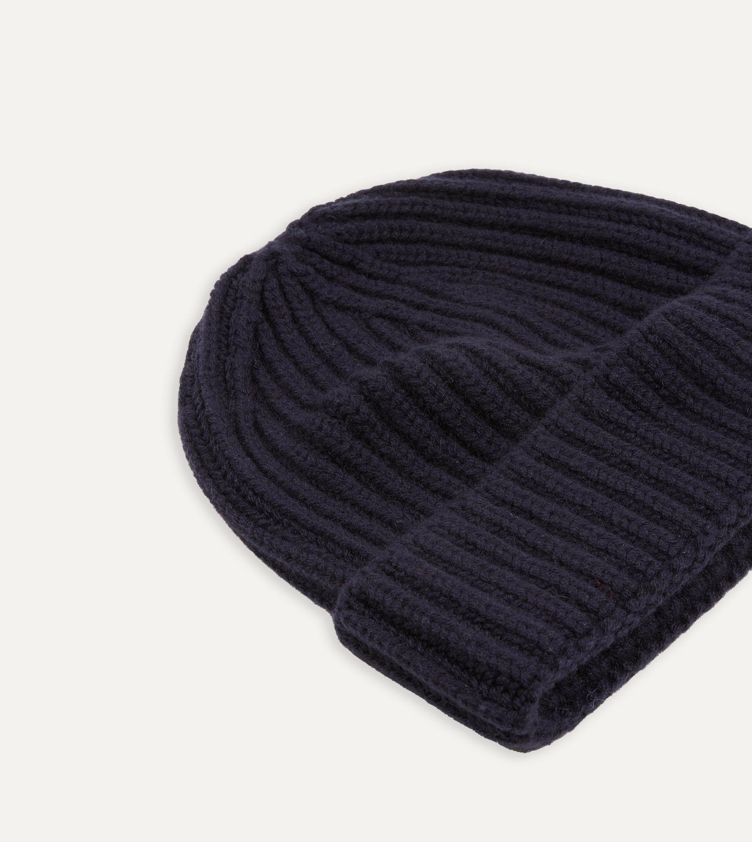 Navy Cashmere Ribbed Knit Beanie