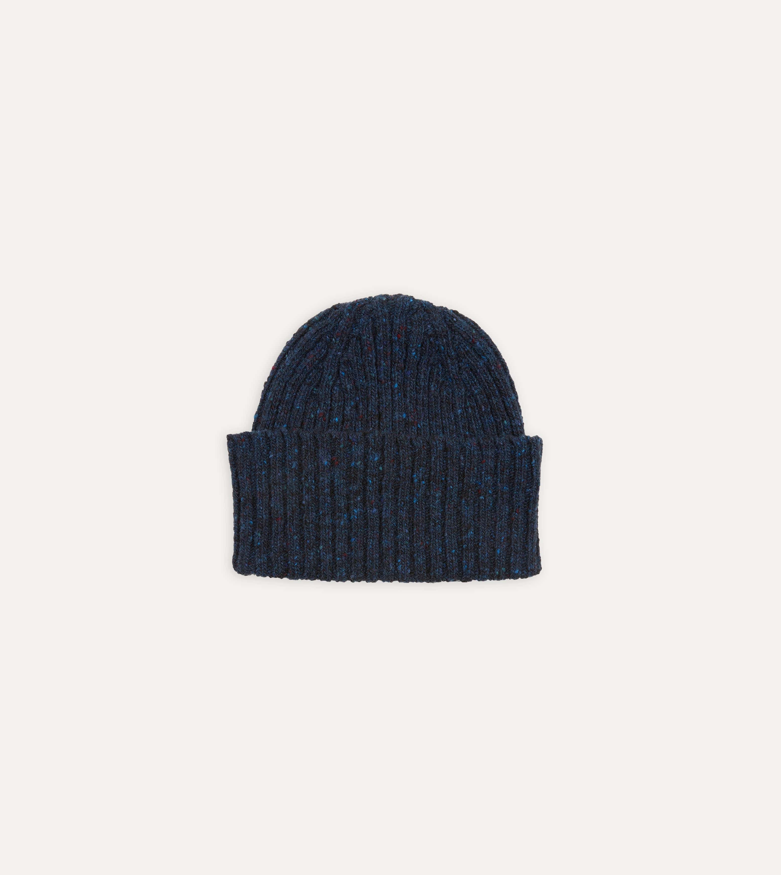 Navy Ribbed Merino Donegal Knit Cap – Drakes