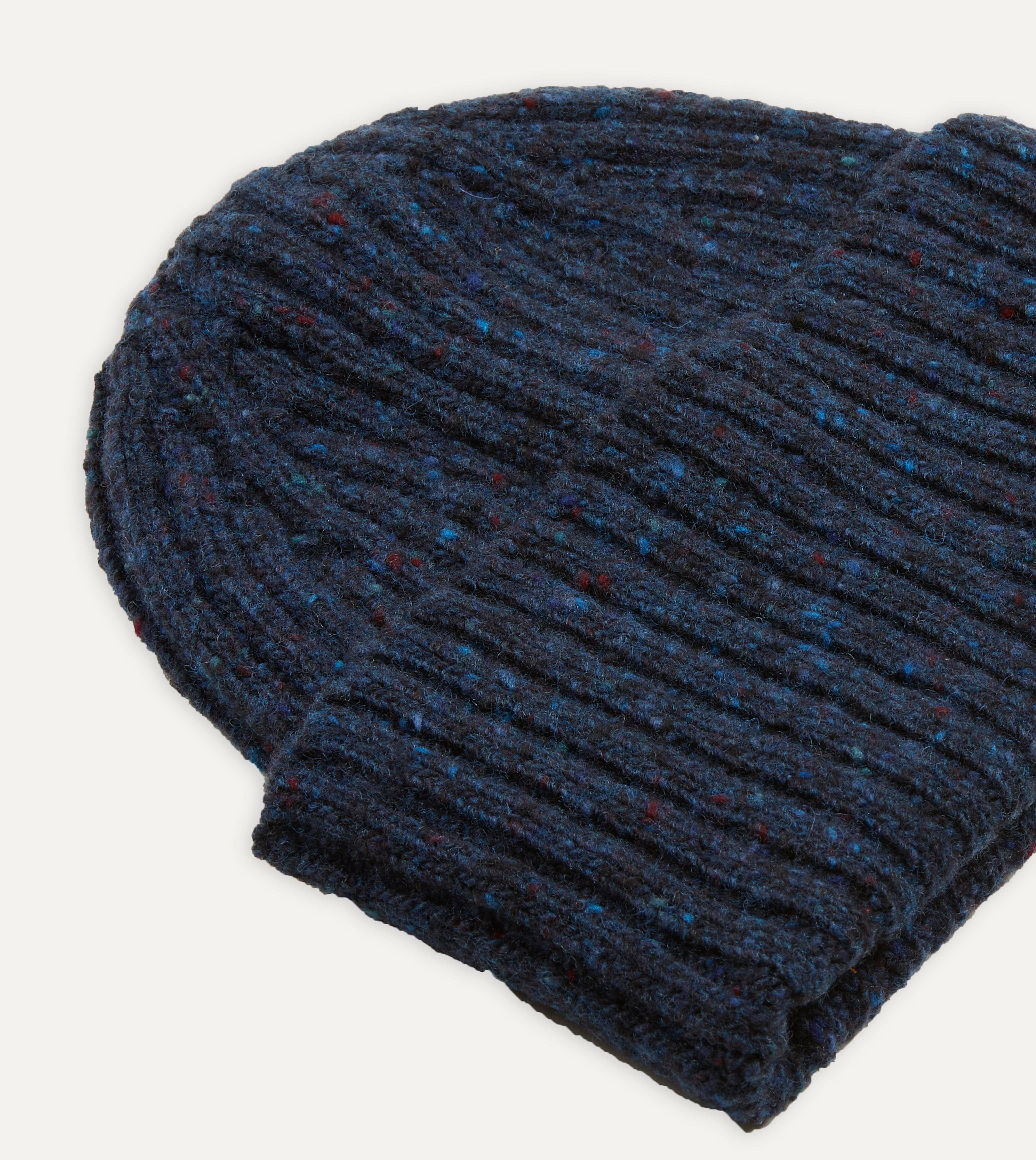 Navy Ribbed Merino Donegal Knit Cap – Drakes