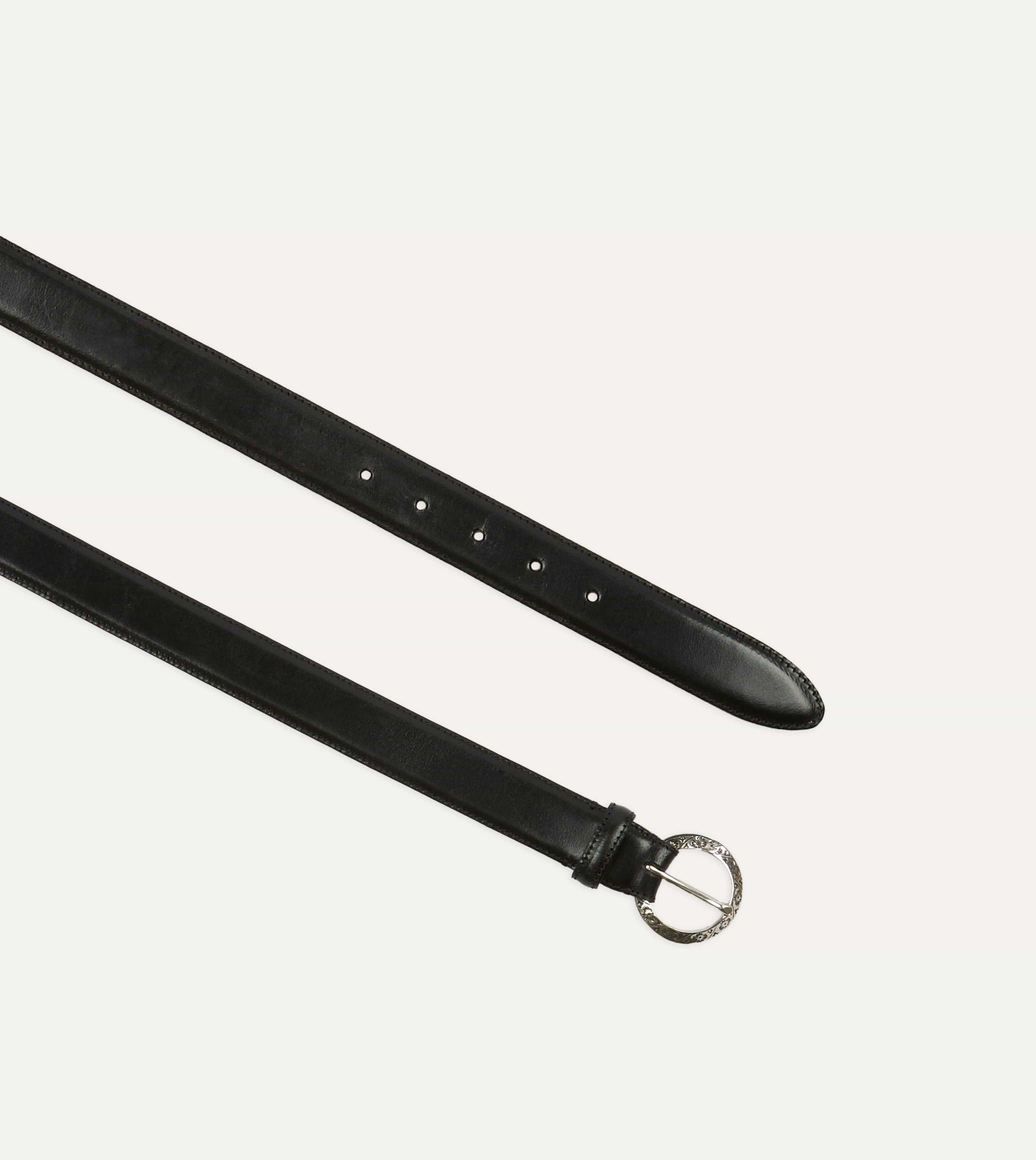 Black Bridle Calf Leather Western Belt Drakes