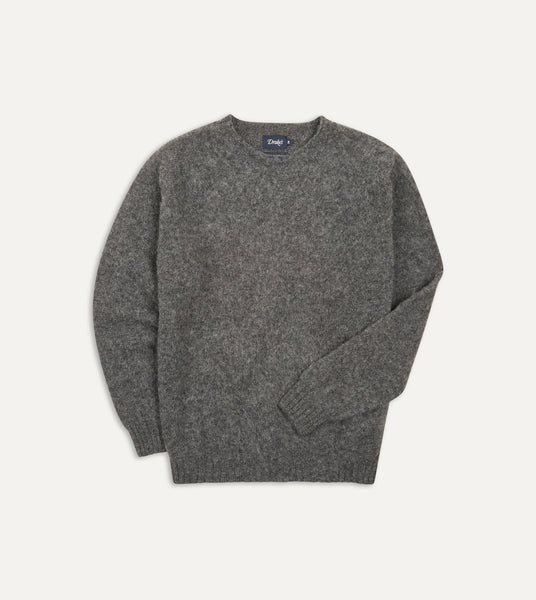 Charcoal Brushed Shetland Crew Neck Jumper – Drakes