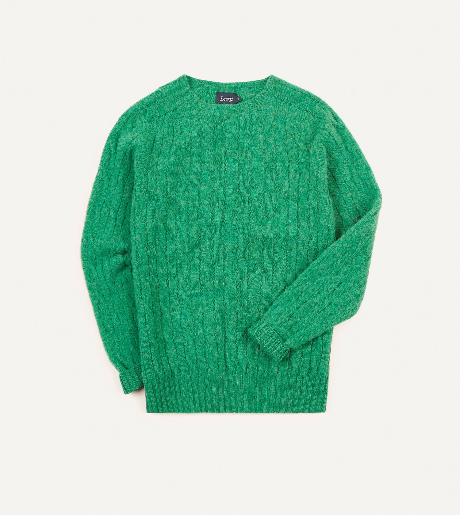 Emerald Green Brushed Cable Knit Shetland Crew Neck Jumper