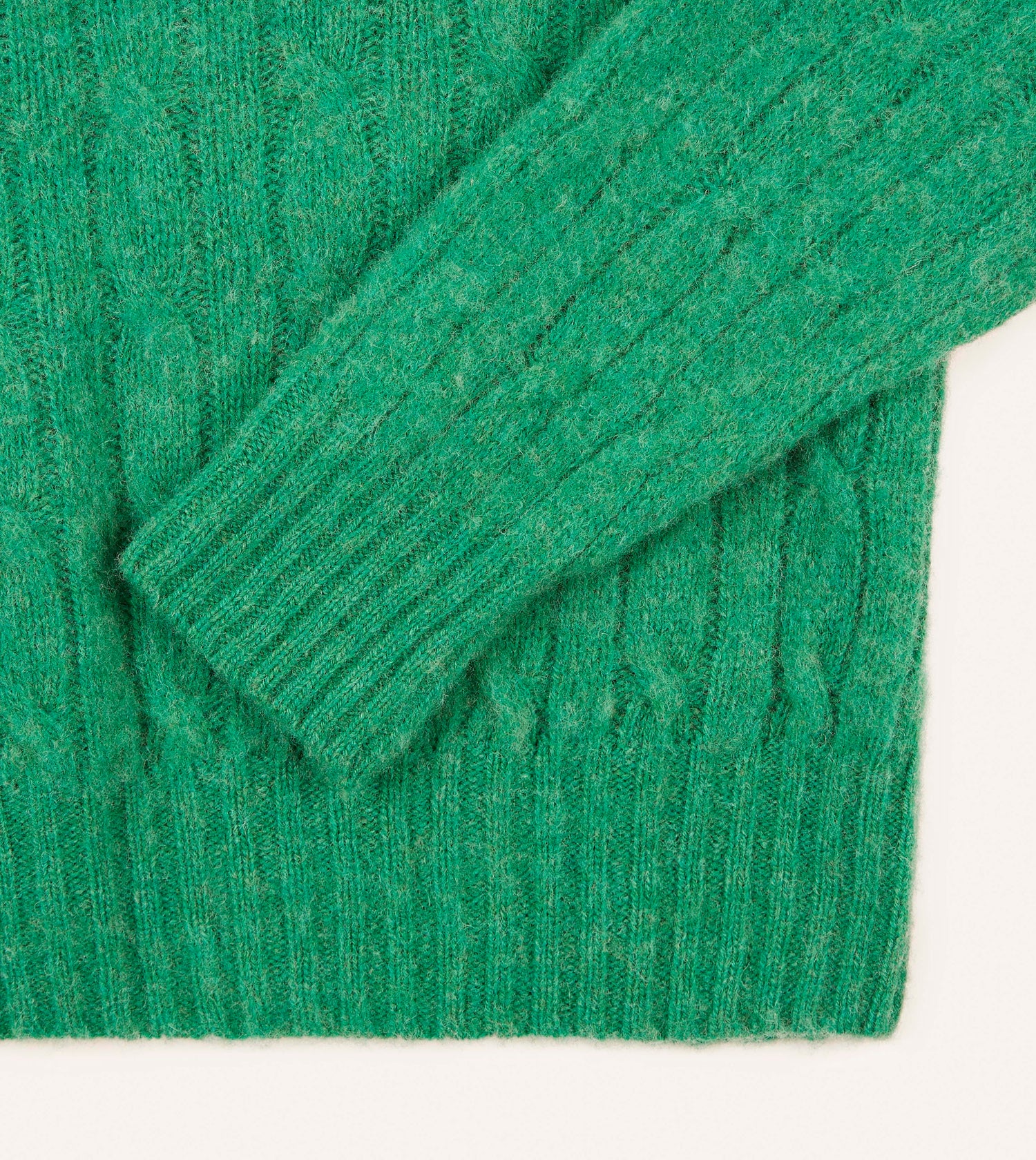 Emerald Green Brushed Cable Knit Shetland Crew Neck Jumper