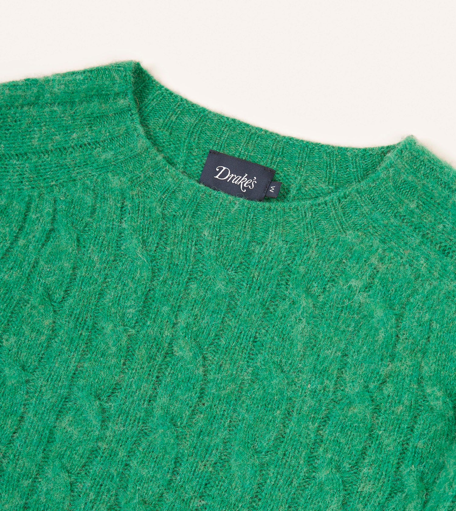 Emerald Green Brushed Cable Knit Shetland Crew Neck Jumper