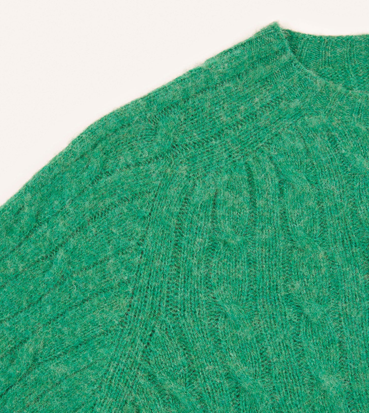 Emerald Green Brushed Cable Knit Shetland Crew Neck Jumper