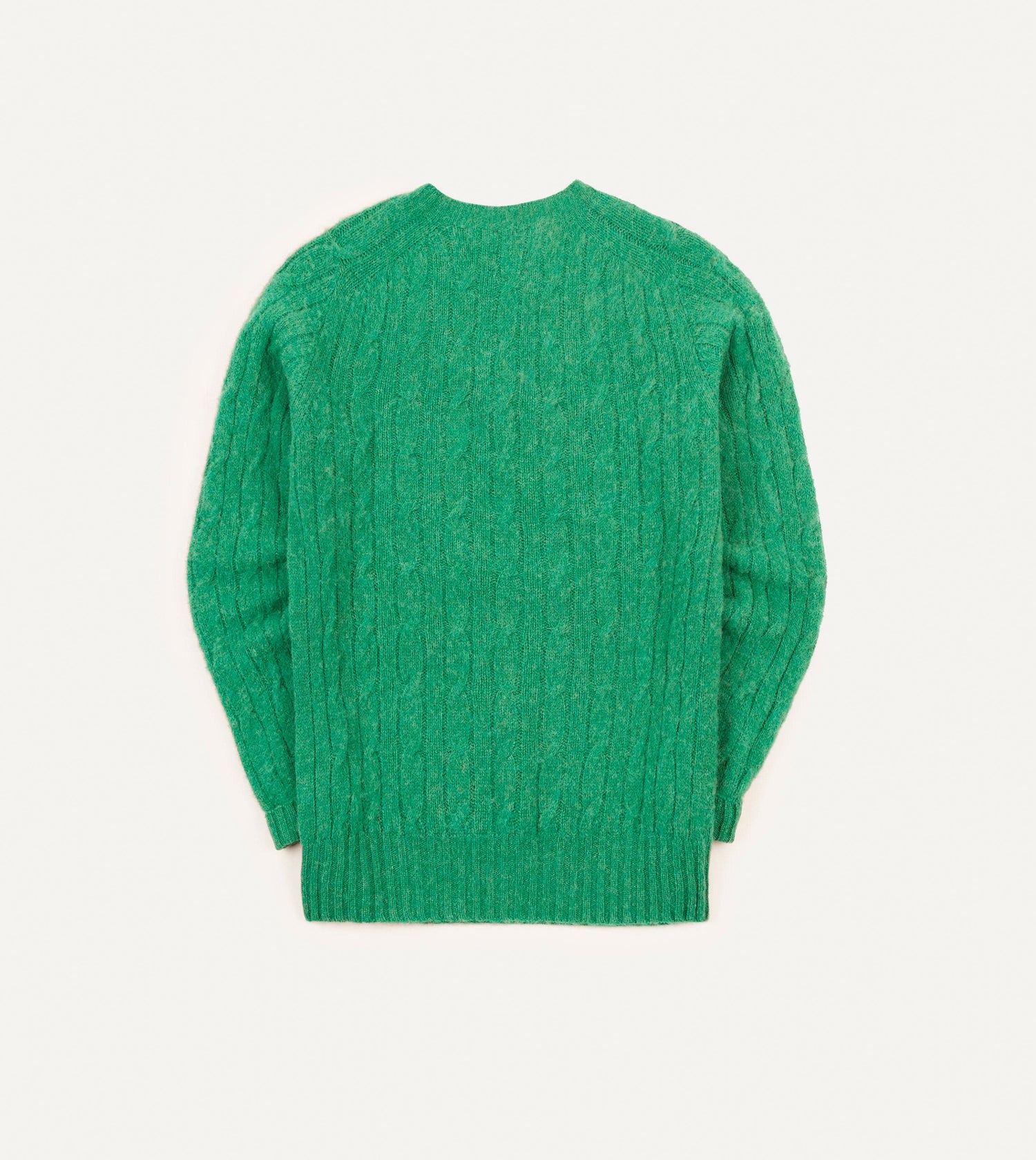 Emerald Green Brushed Cable Knit Shetland Crew Neck Jumper