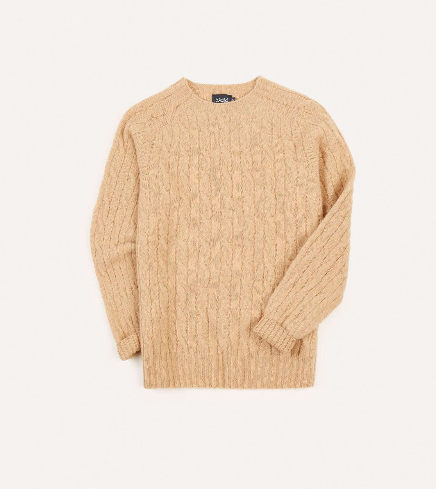 Wheat Brushed Shetland Cable Knit Crew Neck Jumper